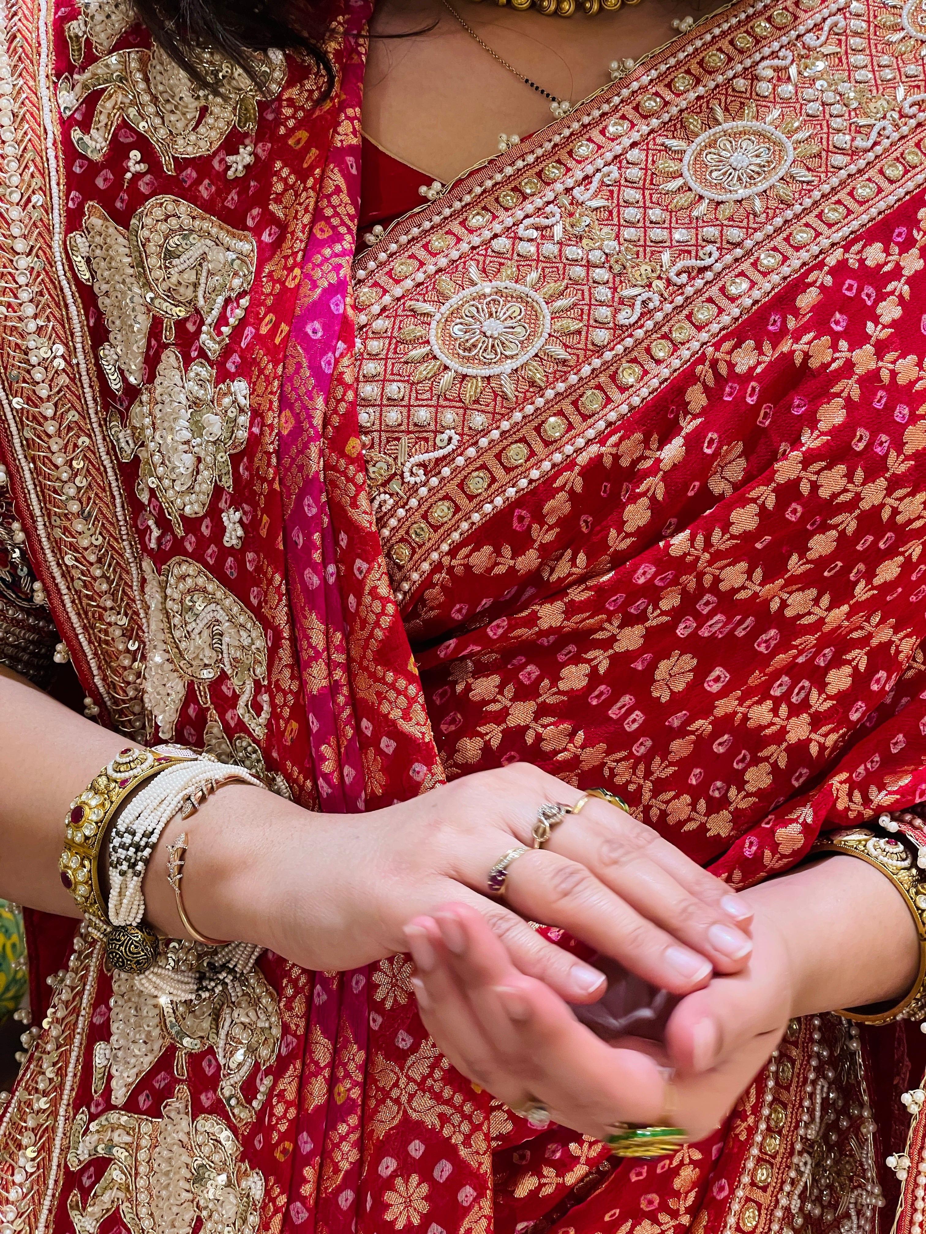 Kesaribai Red Khadi Georgette Bridal Saree