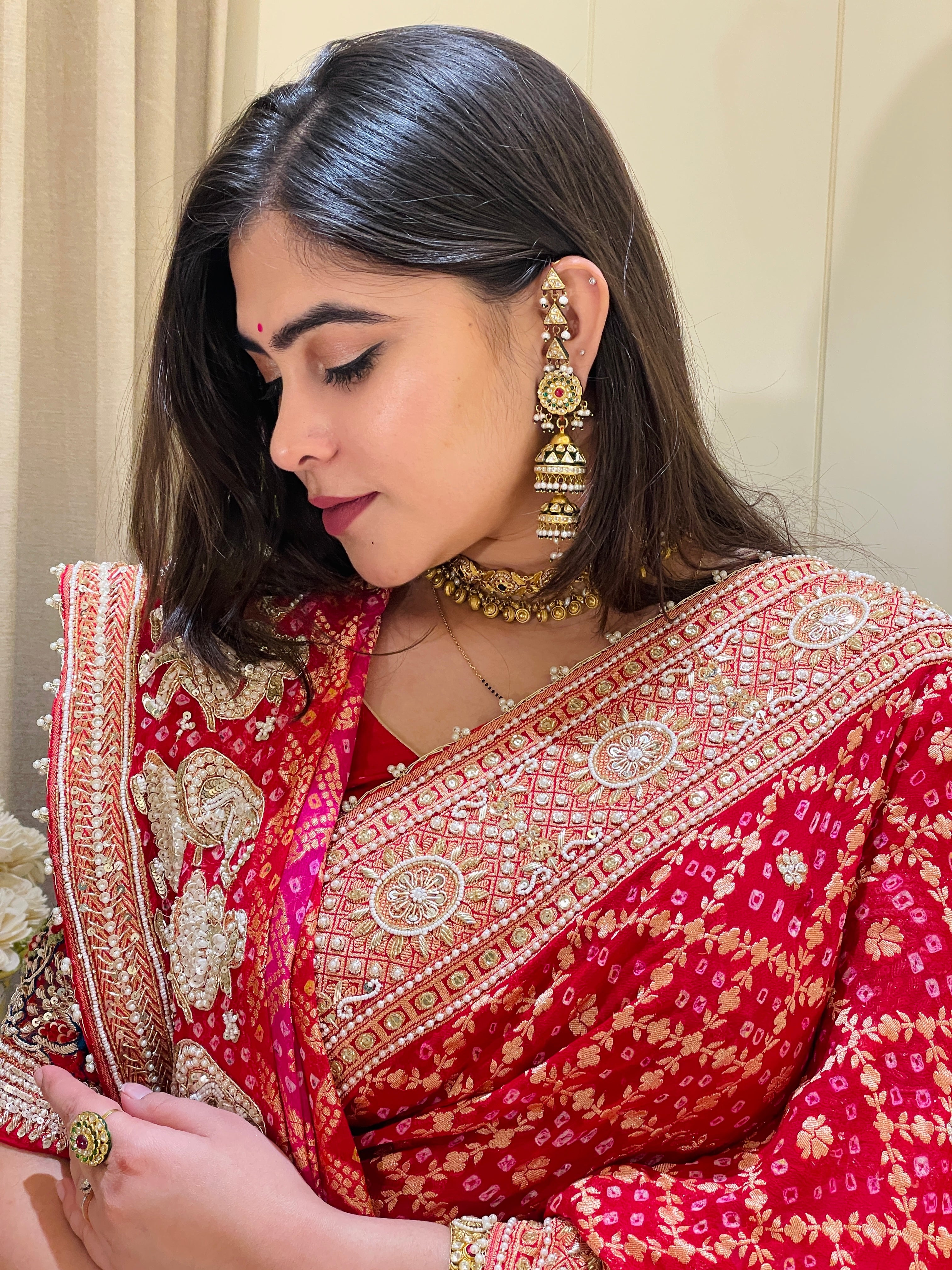 Kesaribai Red Khadi Georgette Bridal Saree