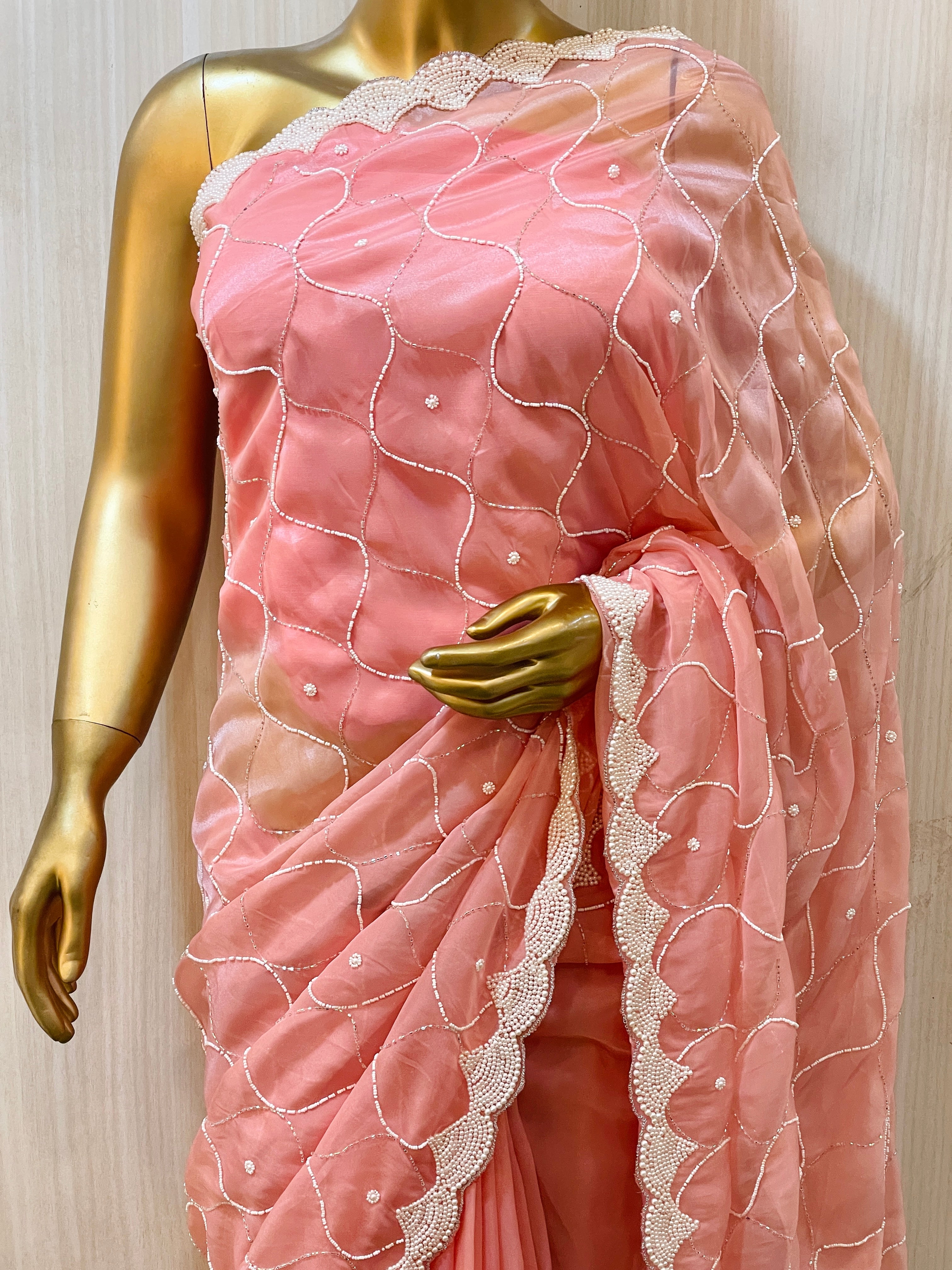 Ramya Peach Organza Saree