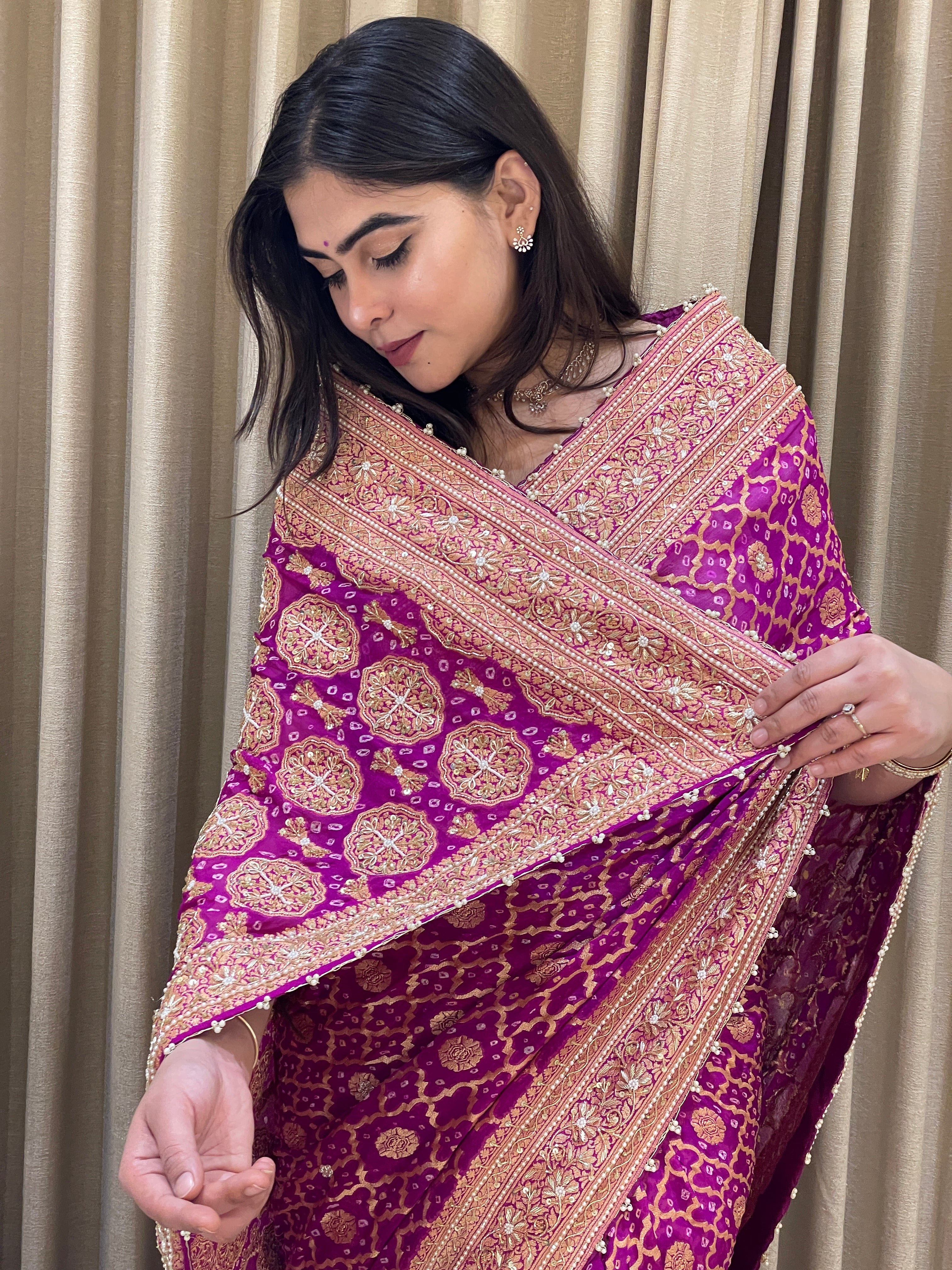 Preksha Purple Khadi Georgette Bandhani Saree