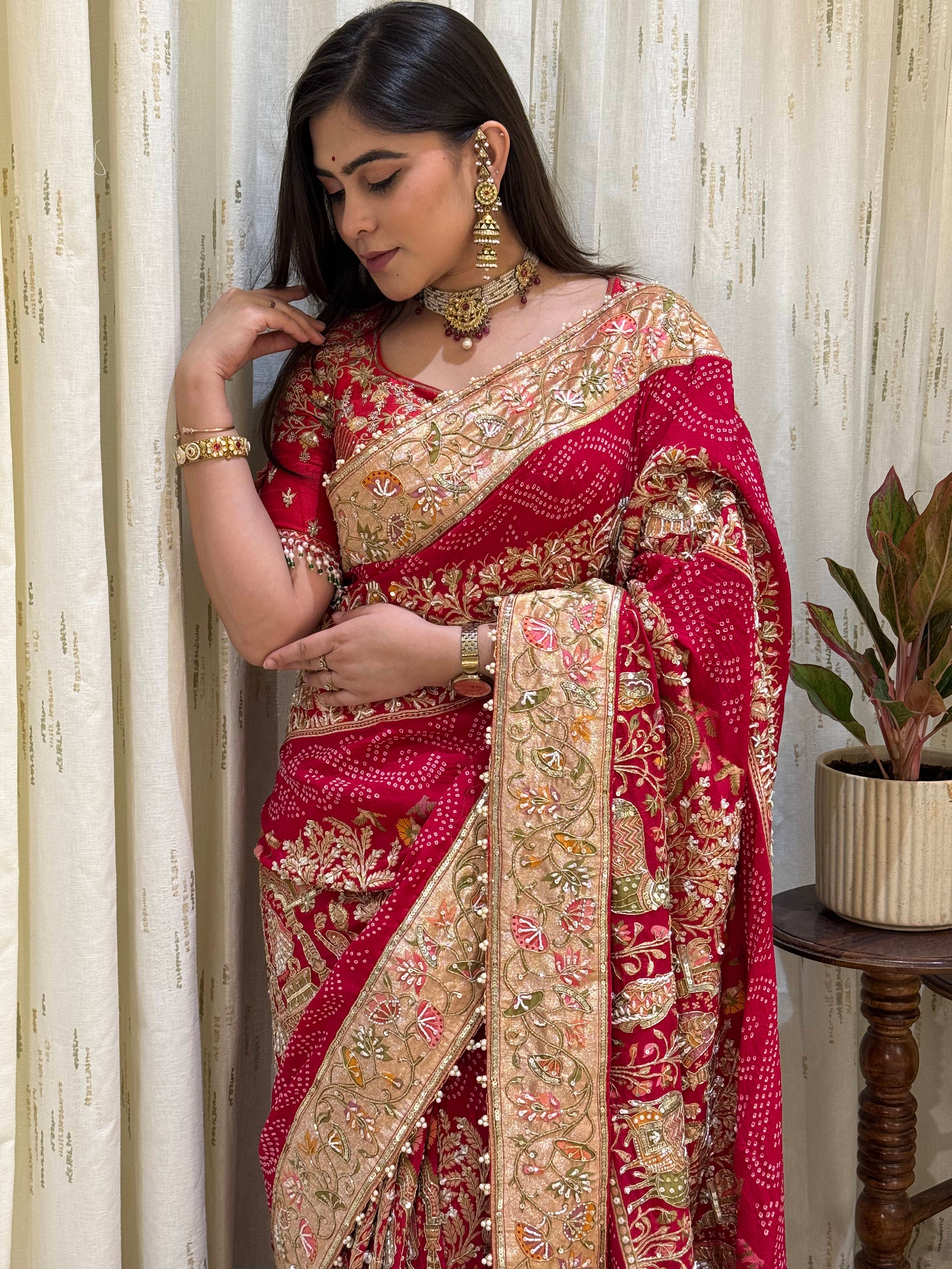 Padmini Noor Kadva Zari Bandhani Bridal Saree