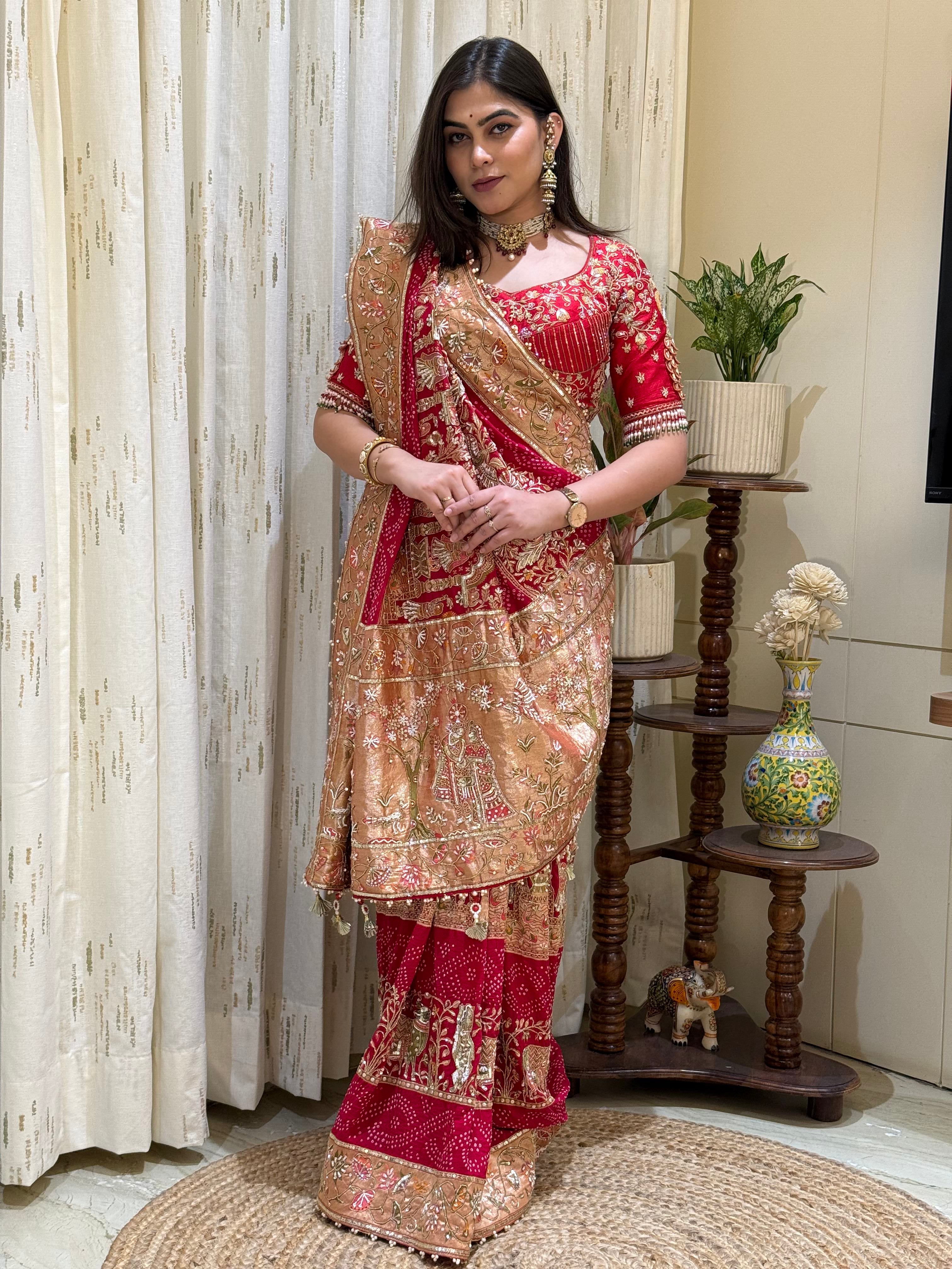 Padmini Noor Kadva Zari Bandhani Bridal Saree