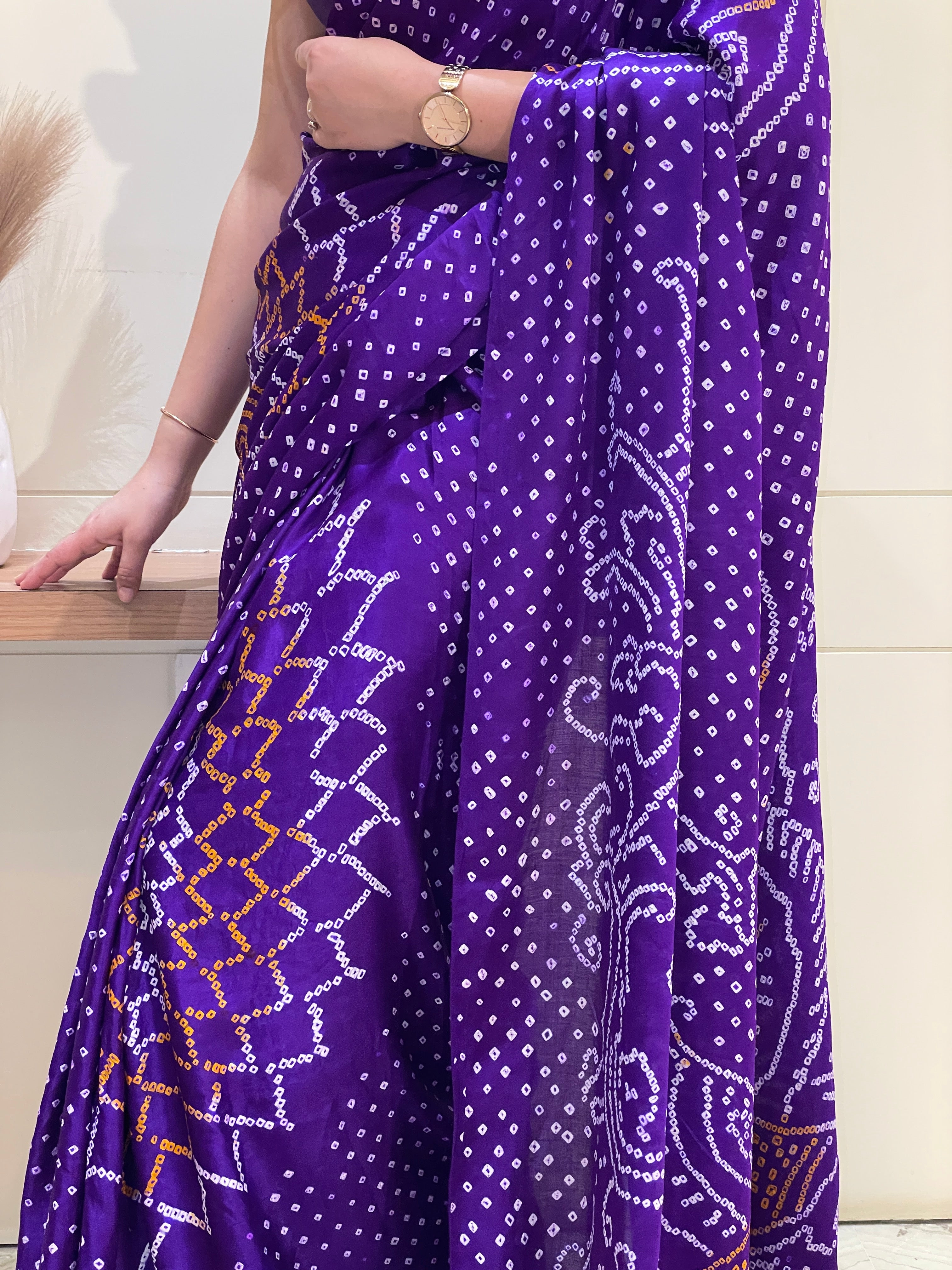 Ambika Purple Bandhani Saree