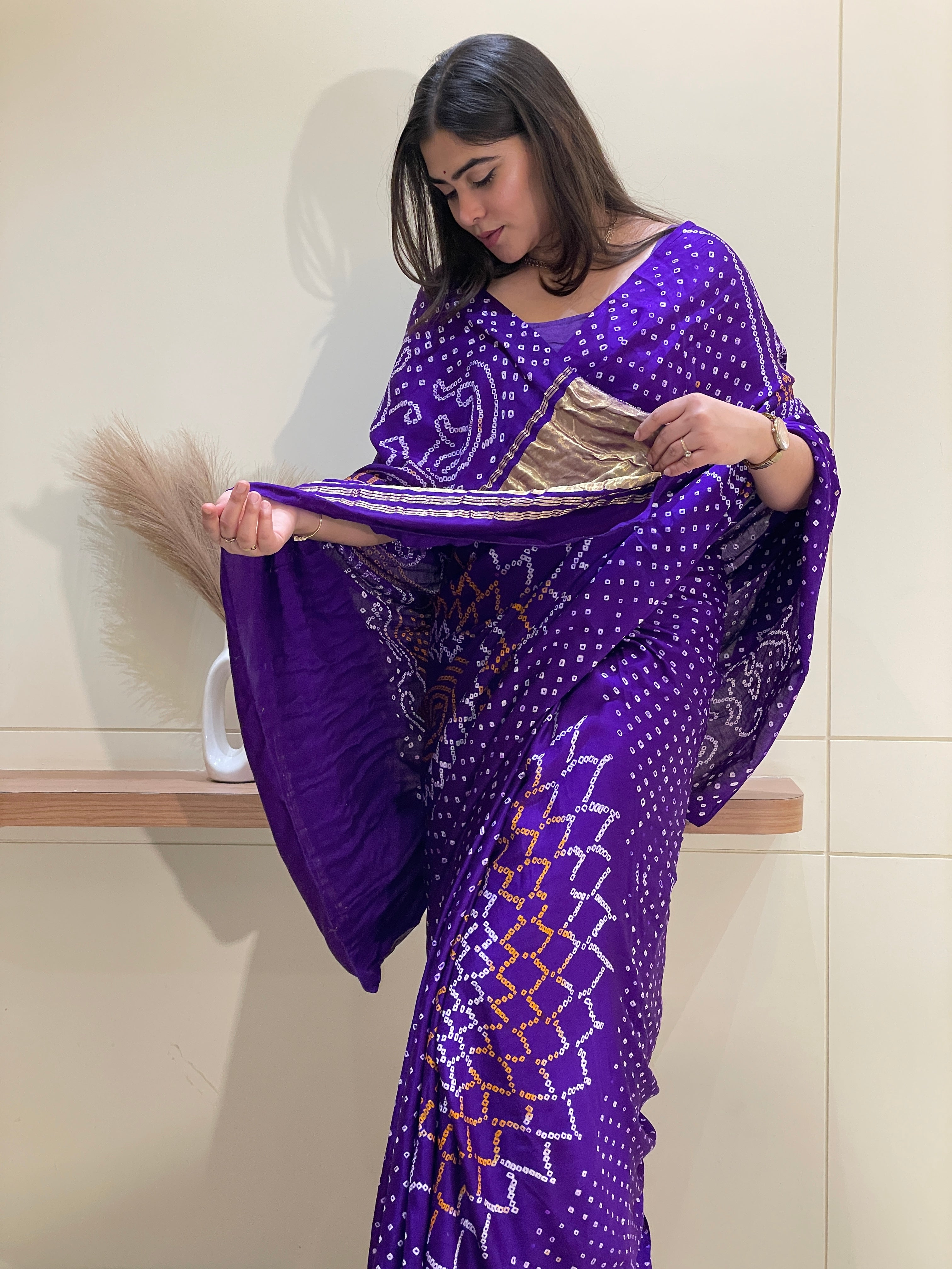 Ambika Purple Bandhani Saree