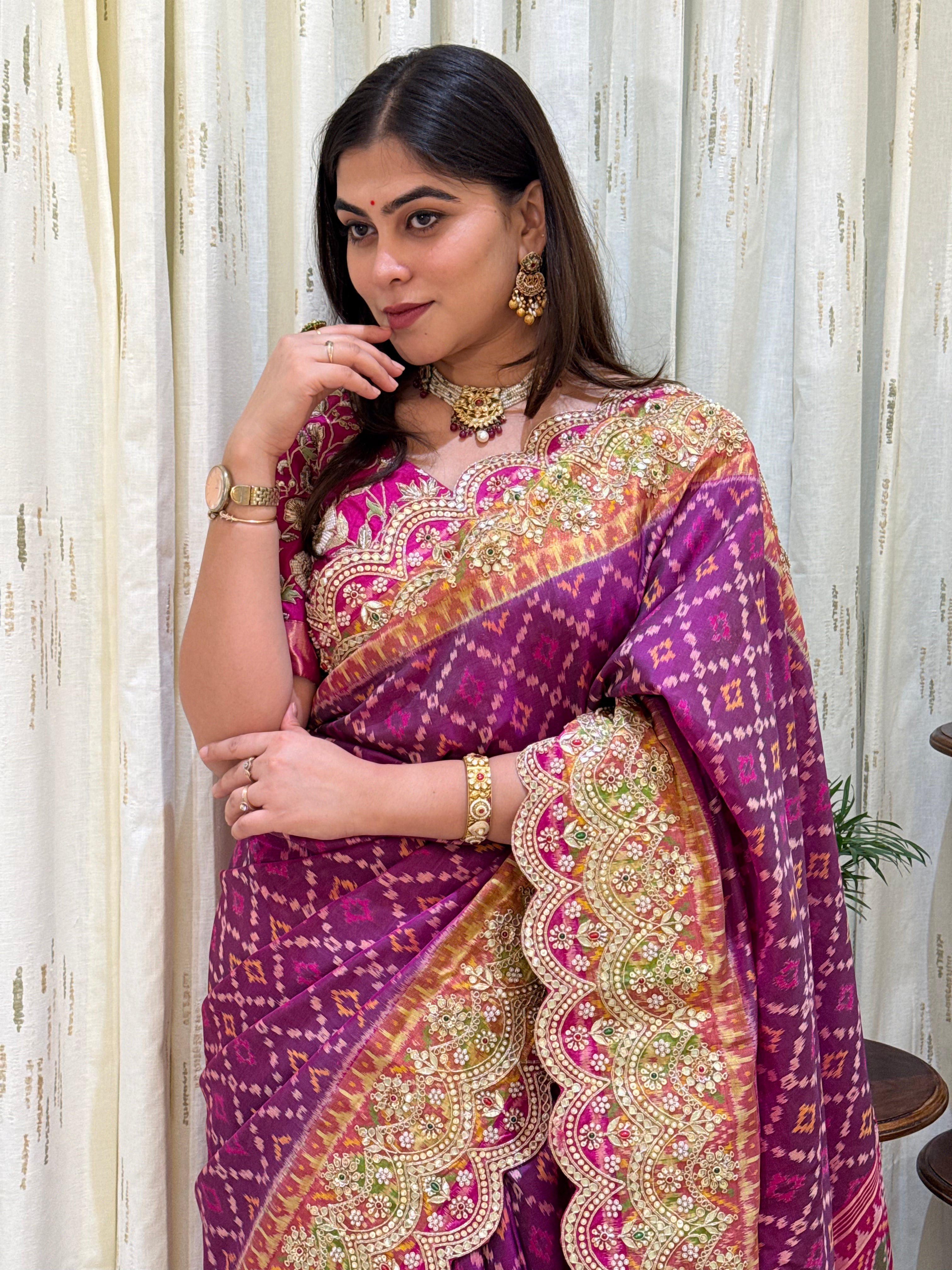 Advika Purple Patola Silk Saree