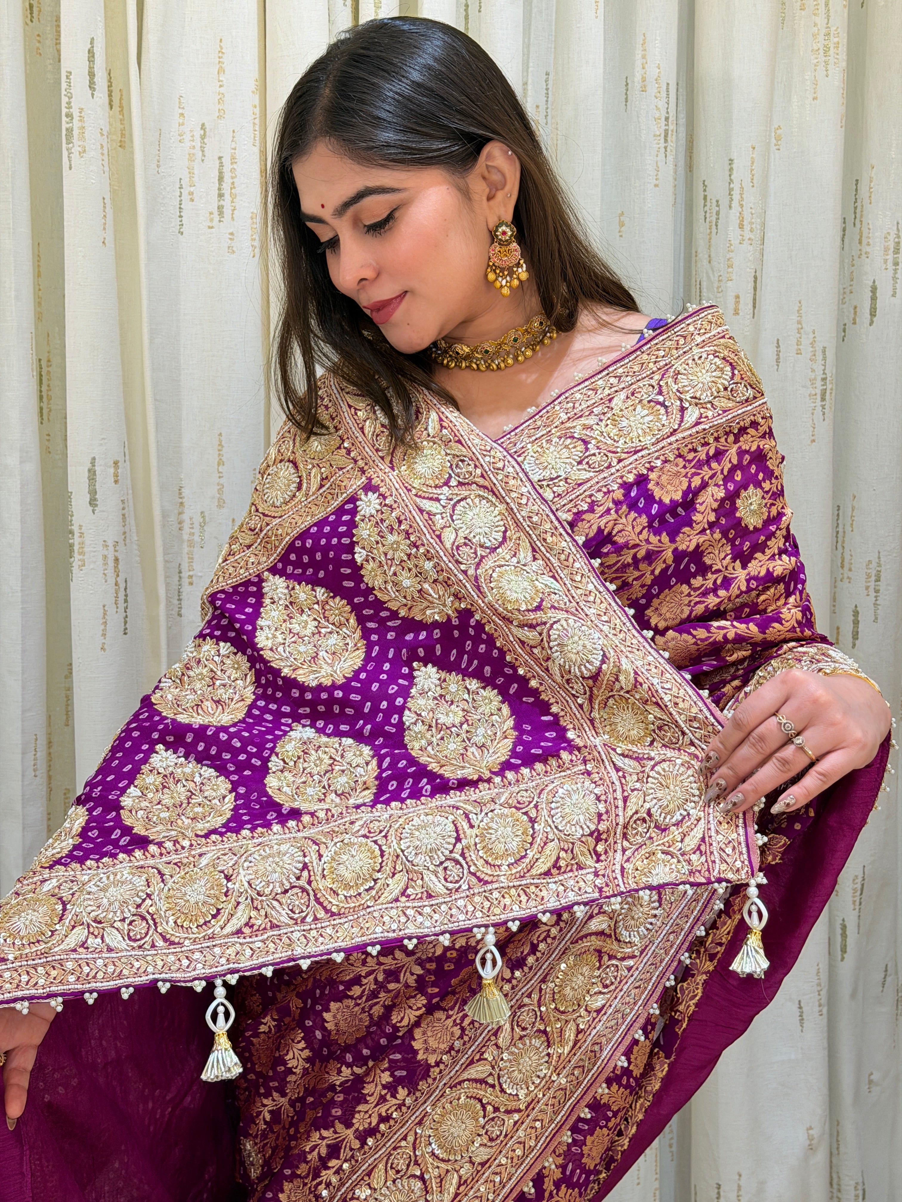 Nooraya Pure Khadi Georgette Bandhani Saree