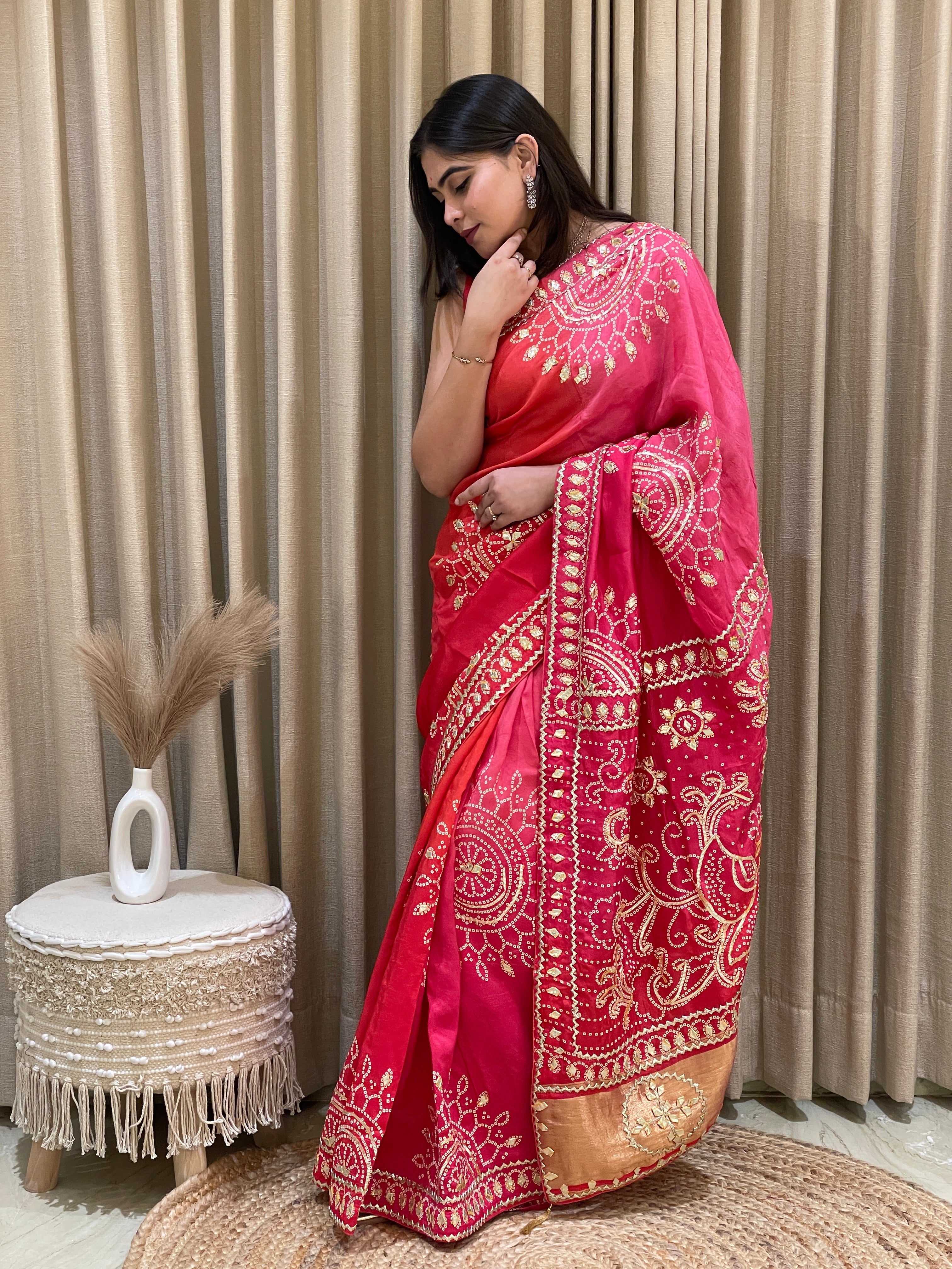 Anaita Rose Pink Bandhani Silk Saree
