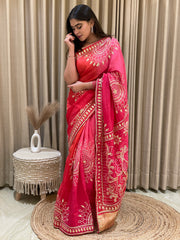 Anaita Rose Pink Bandhani Silk Saree
