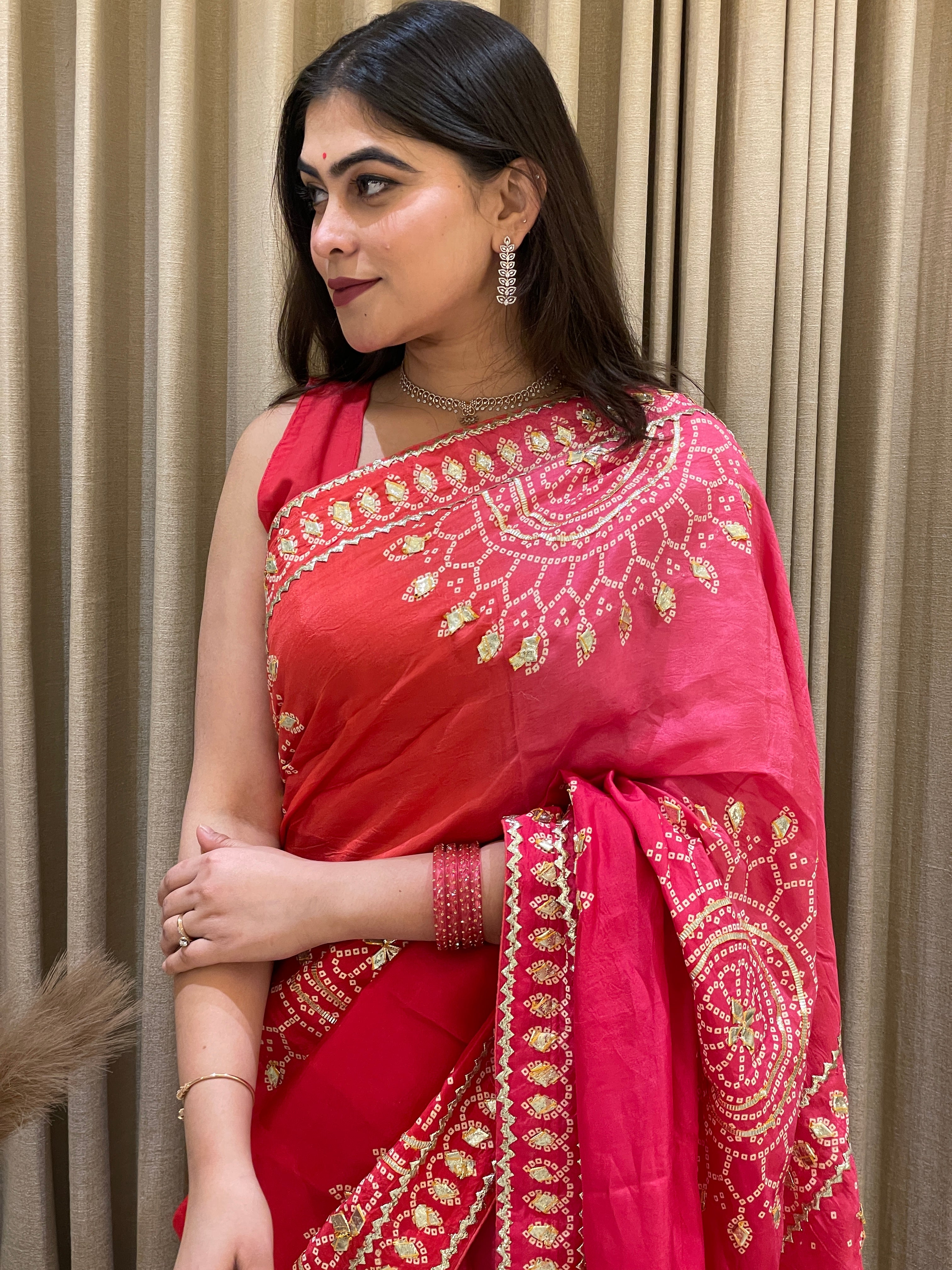 Anaita Rose Pink Bandhani Silk Saree