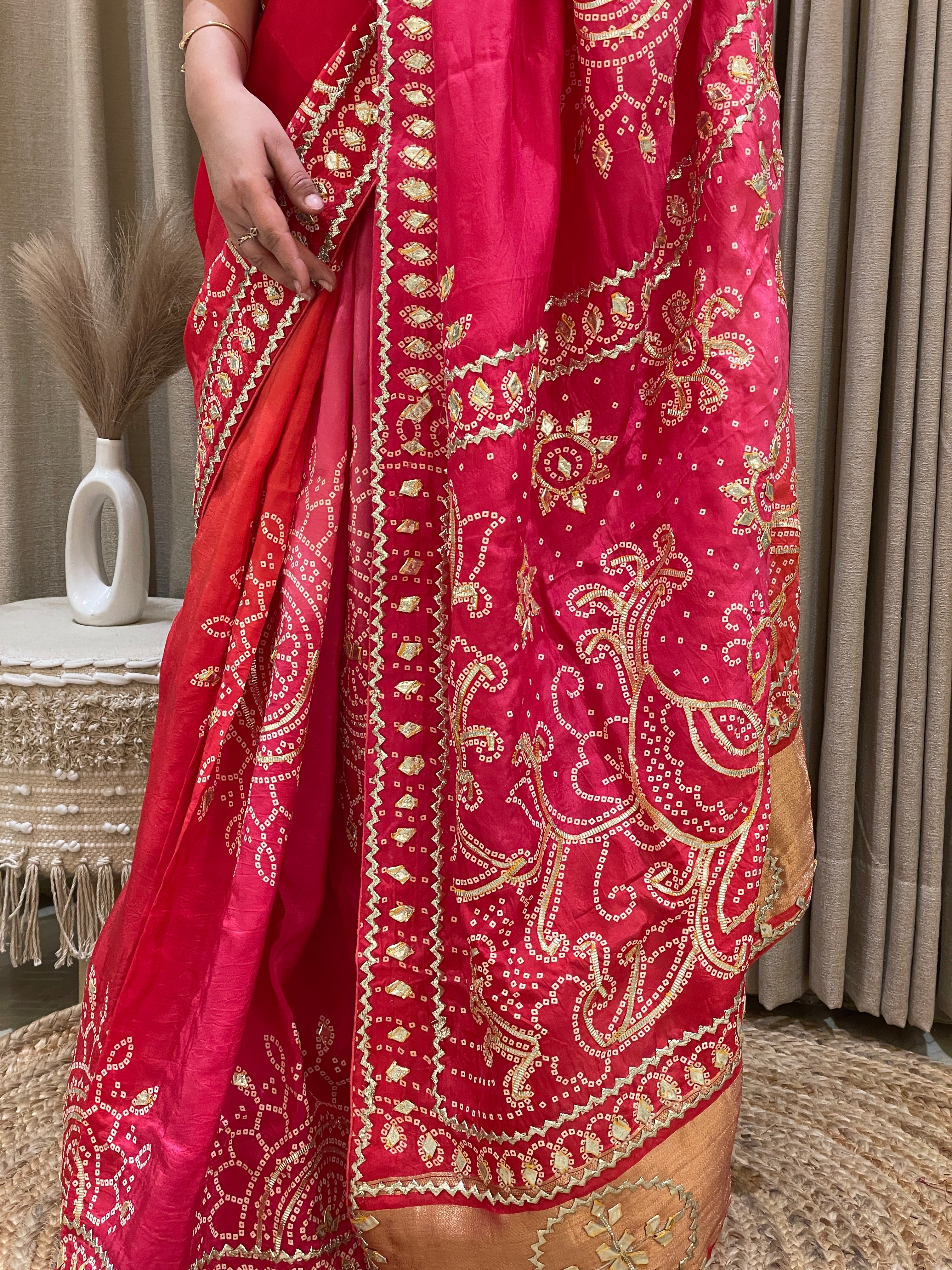 Anaita Rose Pink Bandhani Silk Saree