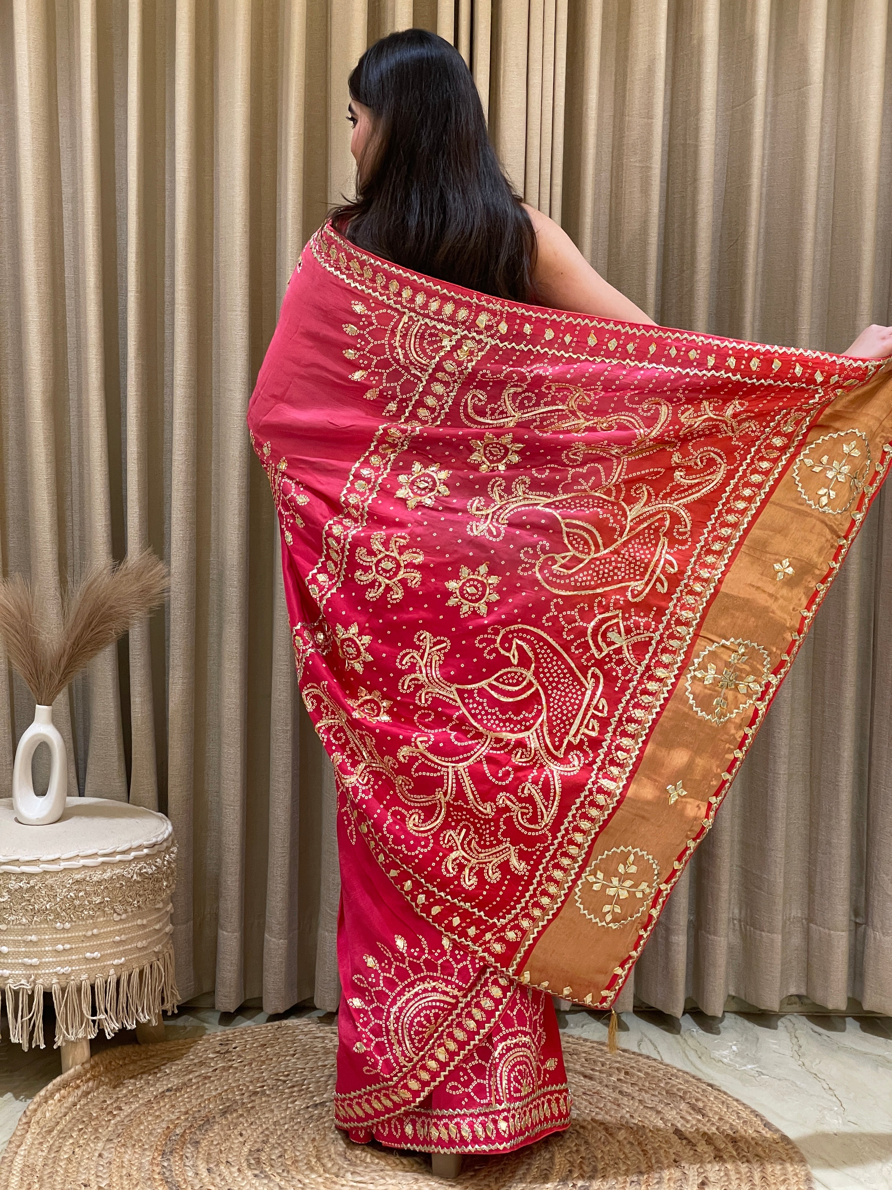 Anaita Rose Pink Bandhani Silk Saree
