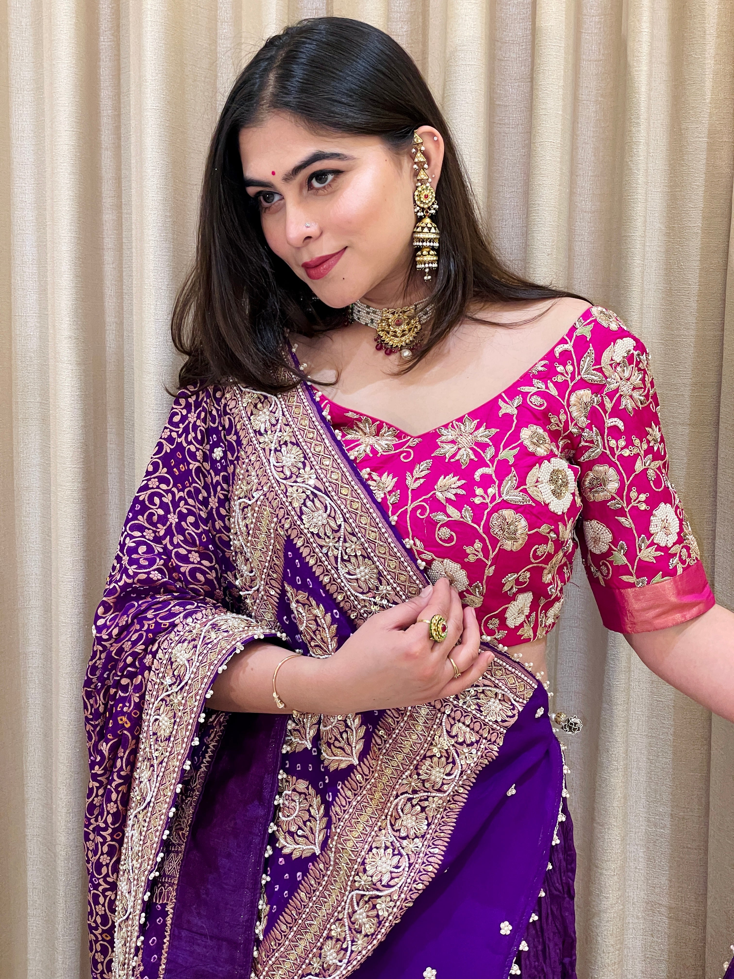 Maharani Noor Royal Purple Bandhani Dupatta Lehenga