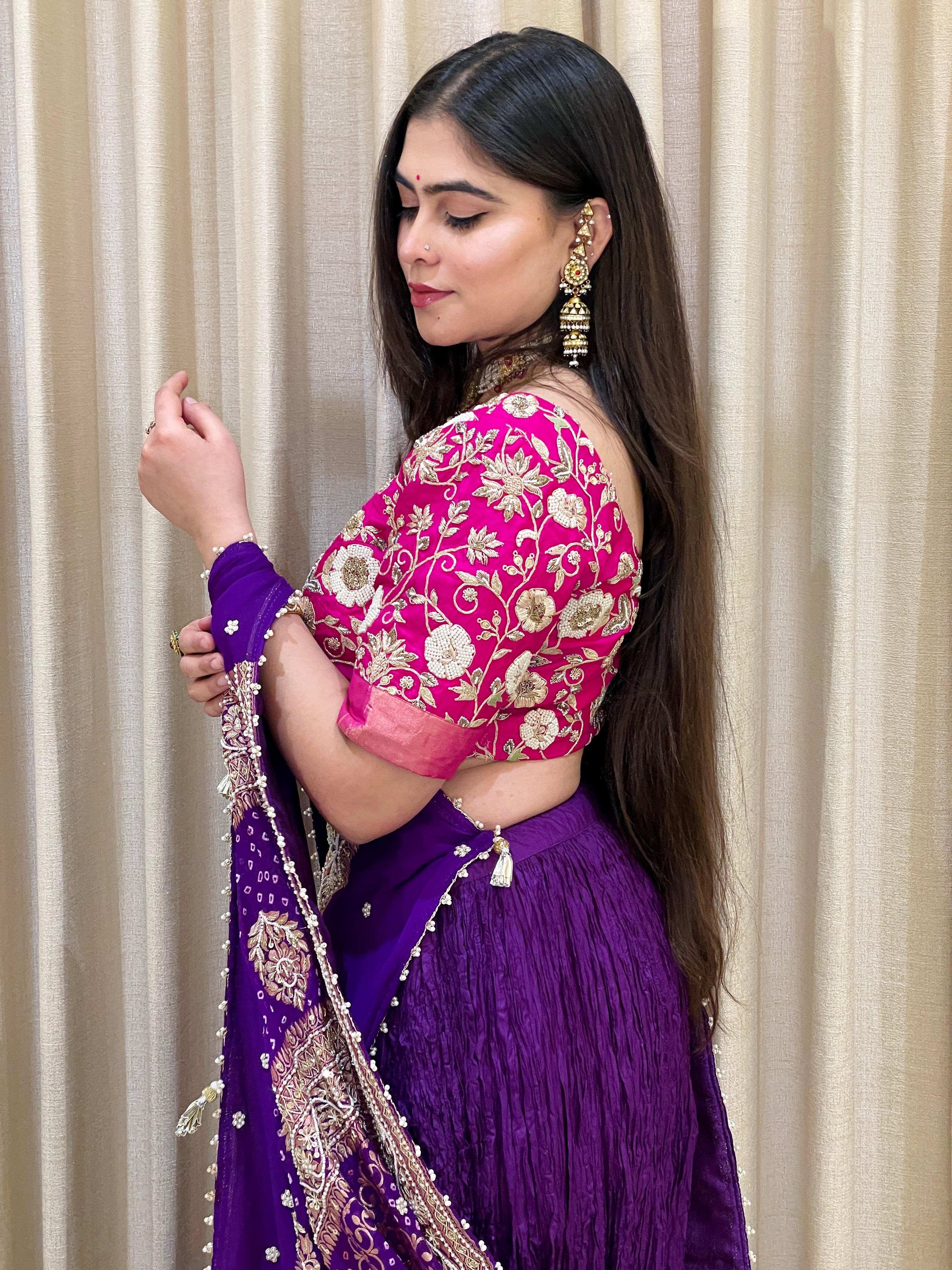 Maharani Noor Royal Purple Bandhani Dupatta Lehenga