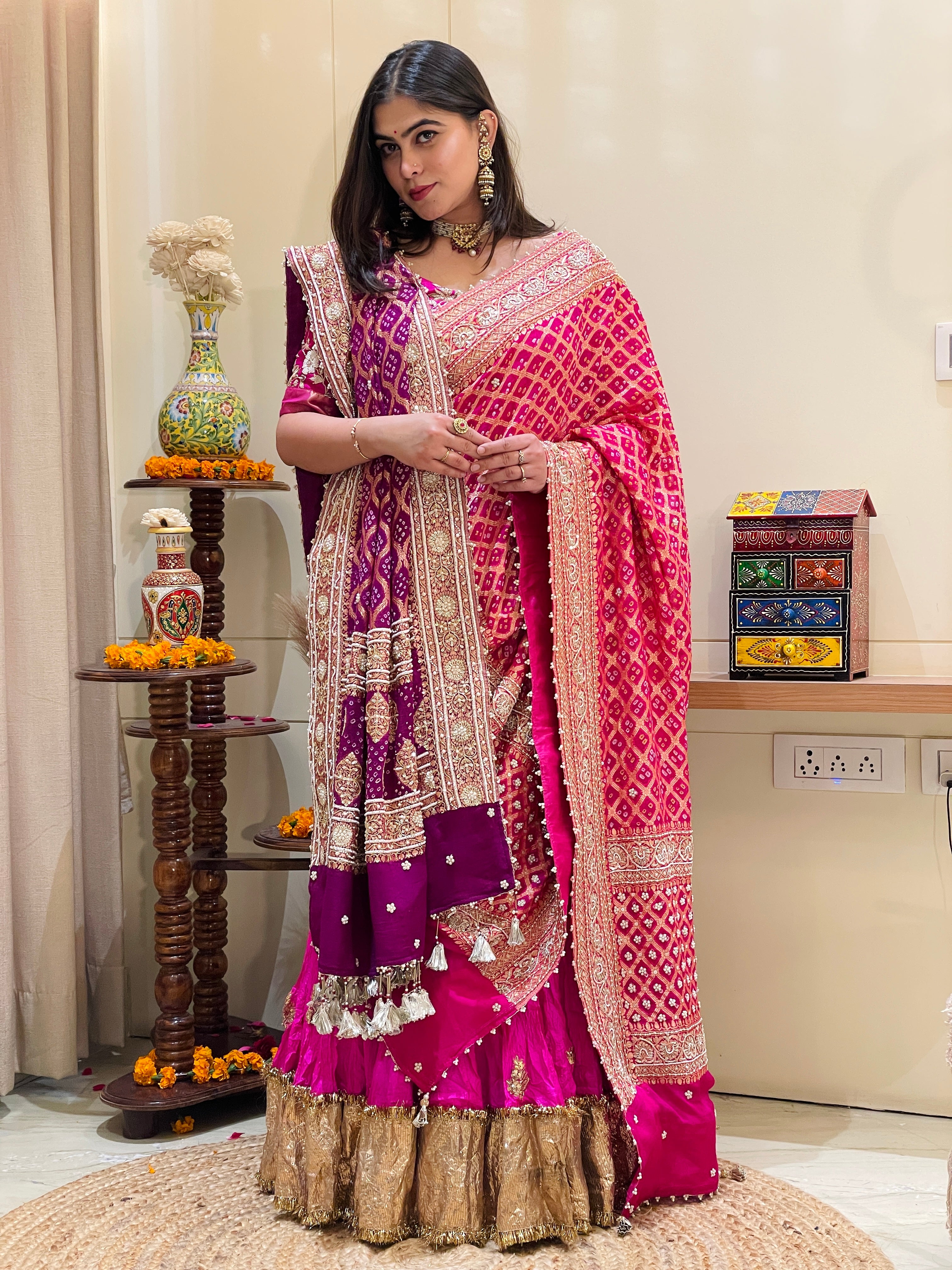 Maharani Noor Royal Pink Bandhani Dupatta Lehenga