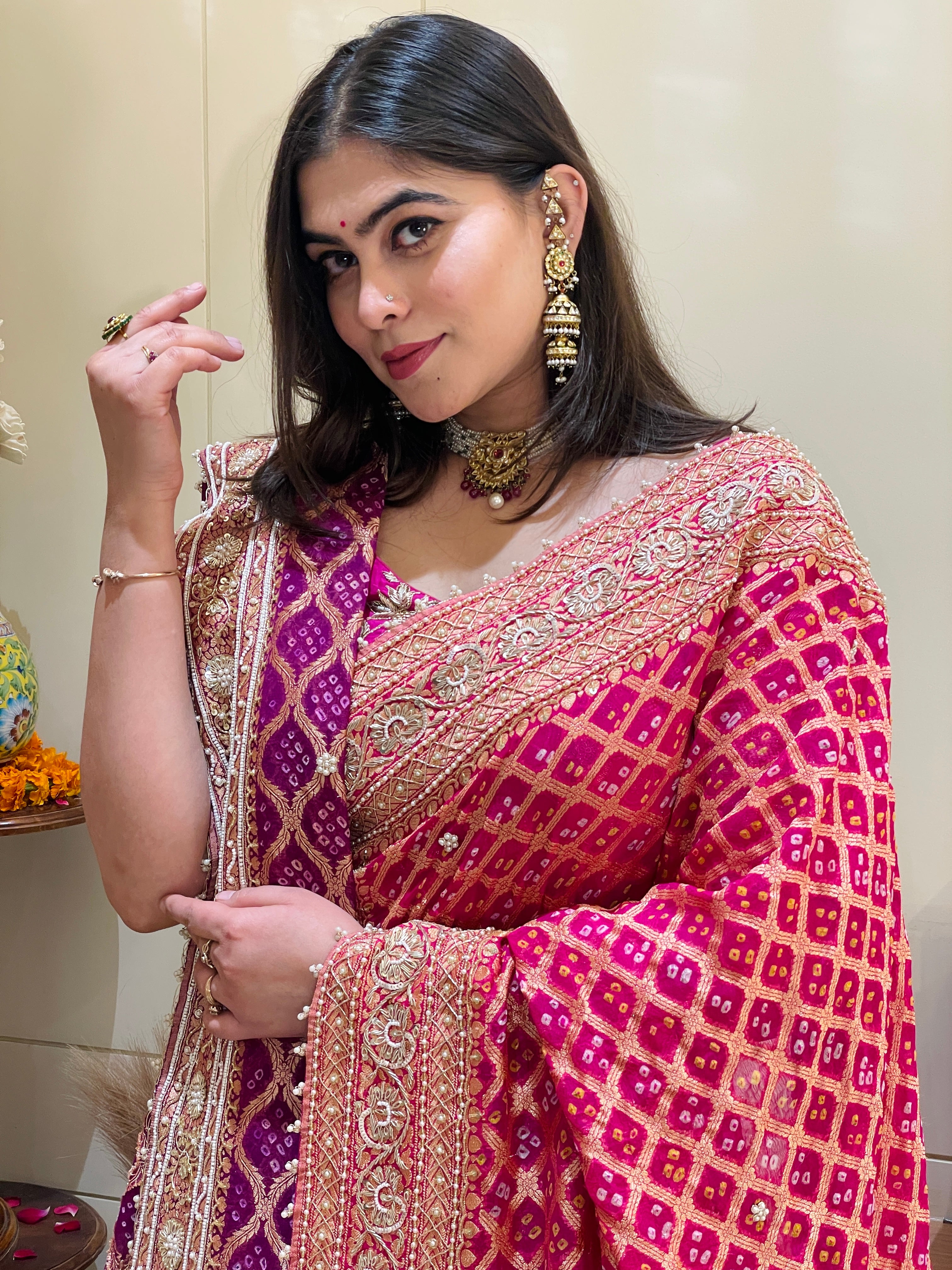 Maharani Noor Royal Pink Bandhani Dupatta Lehenga