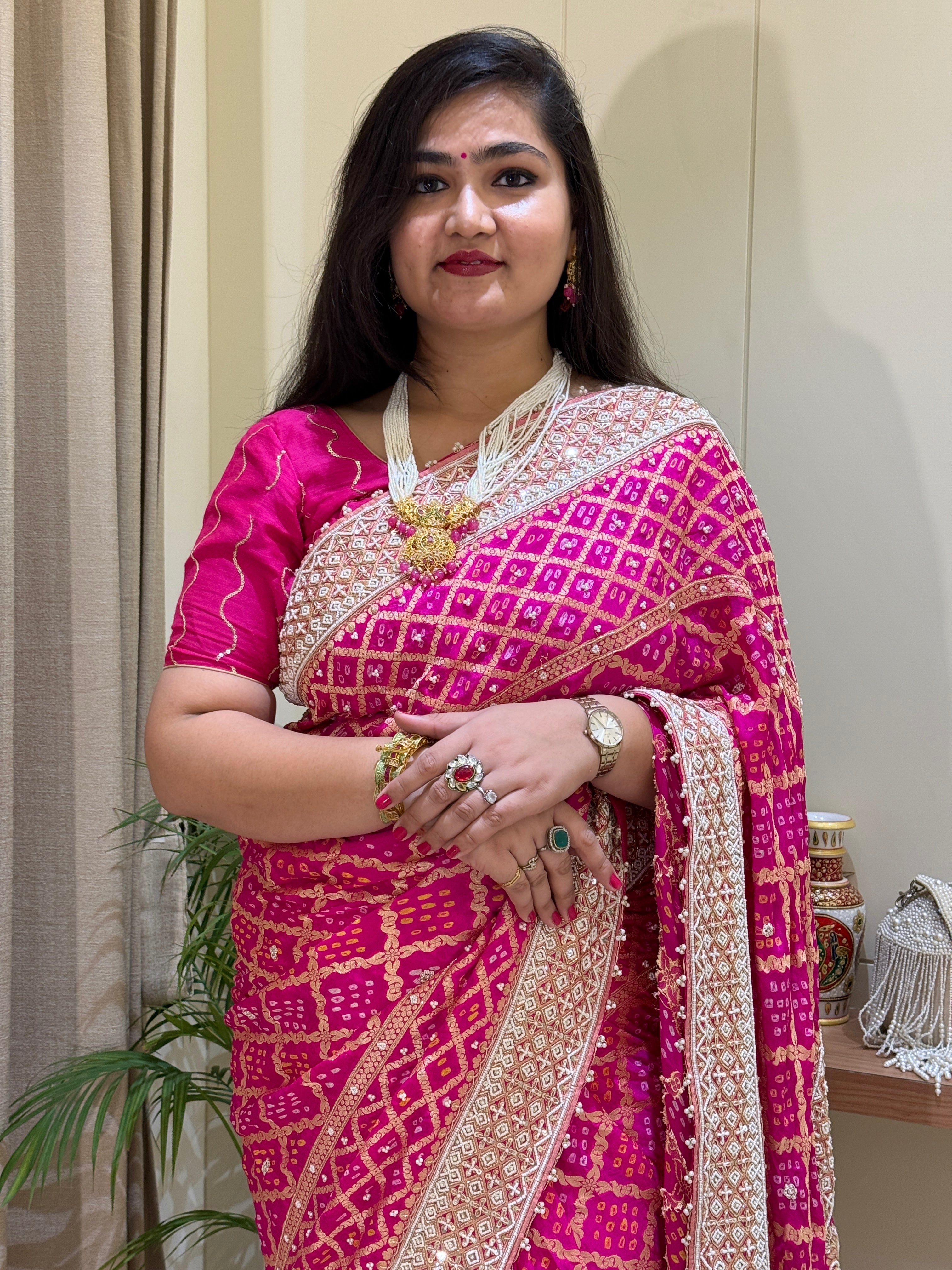 Nikku Pink Bandhani Saree