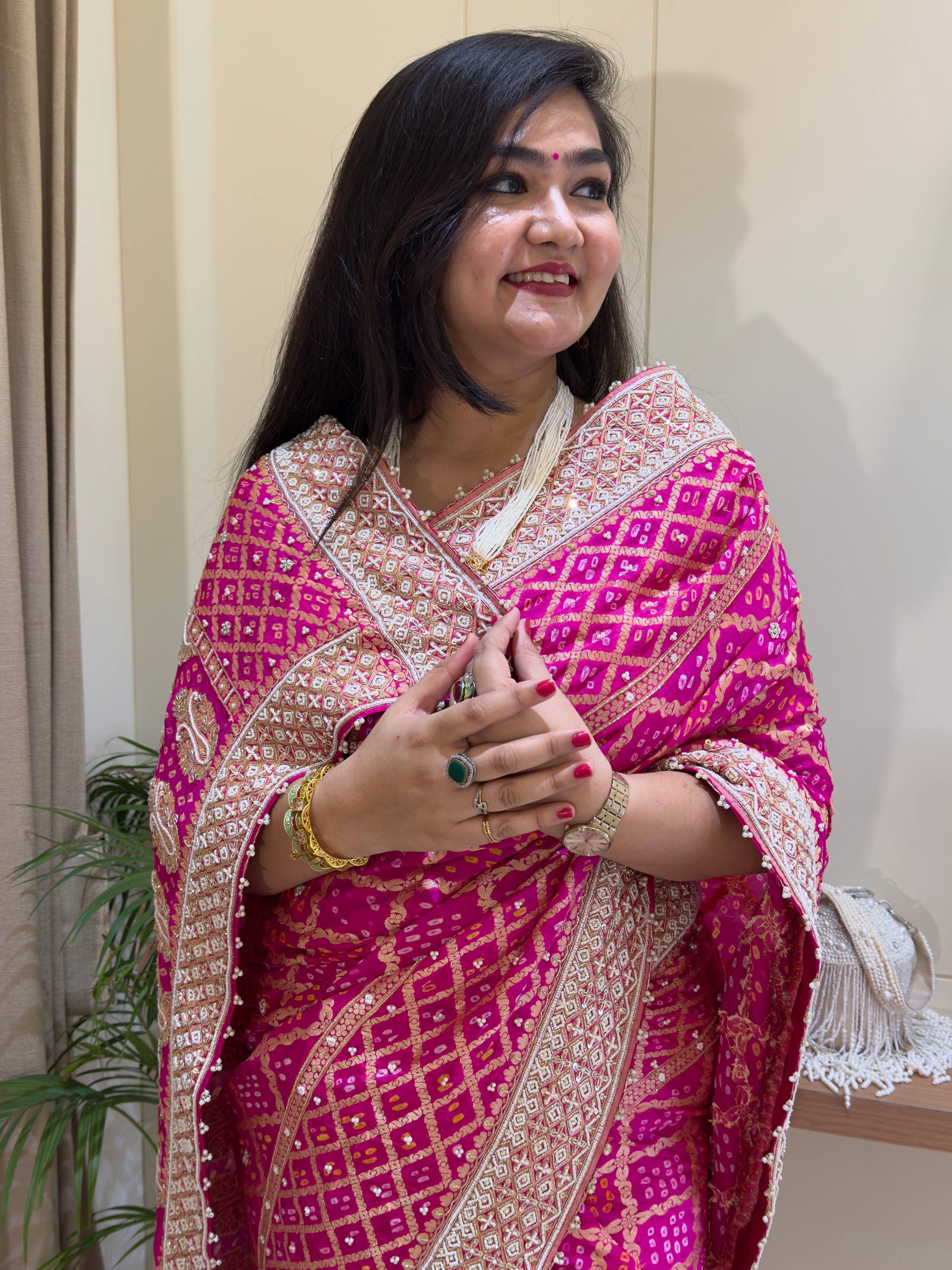 Nikku Pink Bandhani Saree