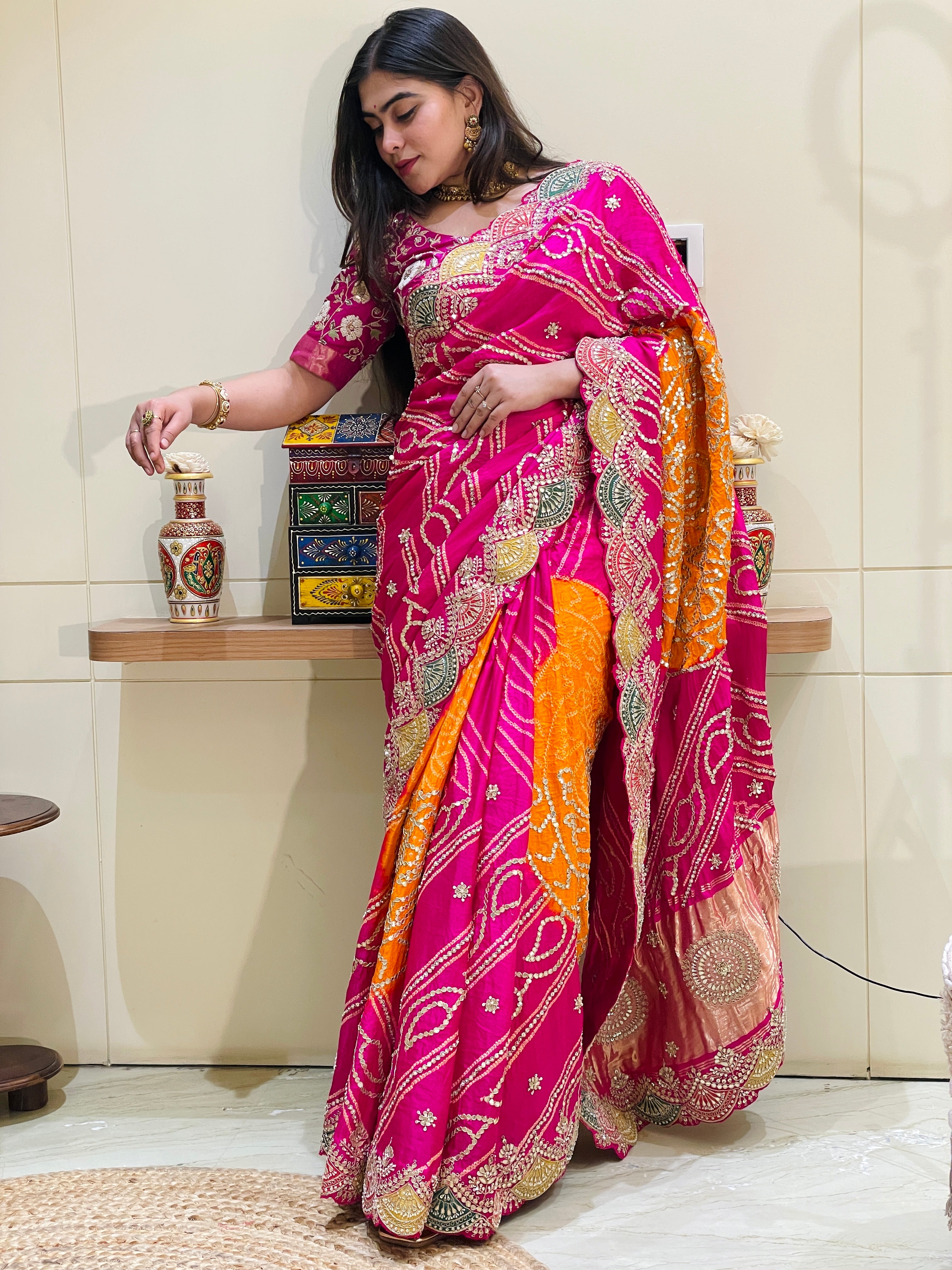 Priyal Rani Orange Gajji Silk Saree