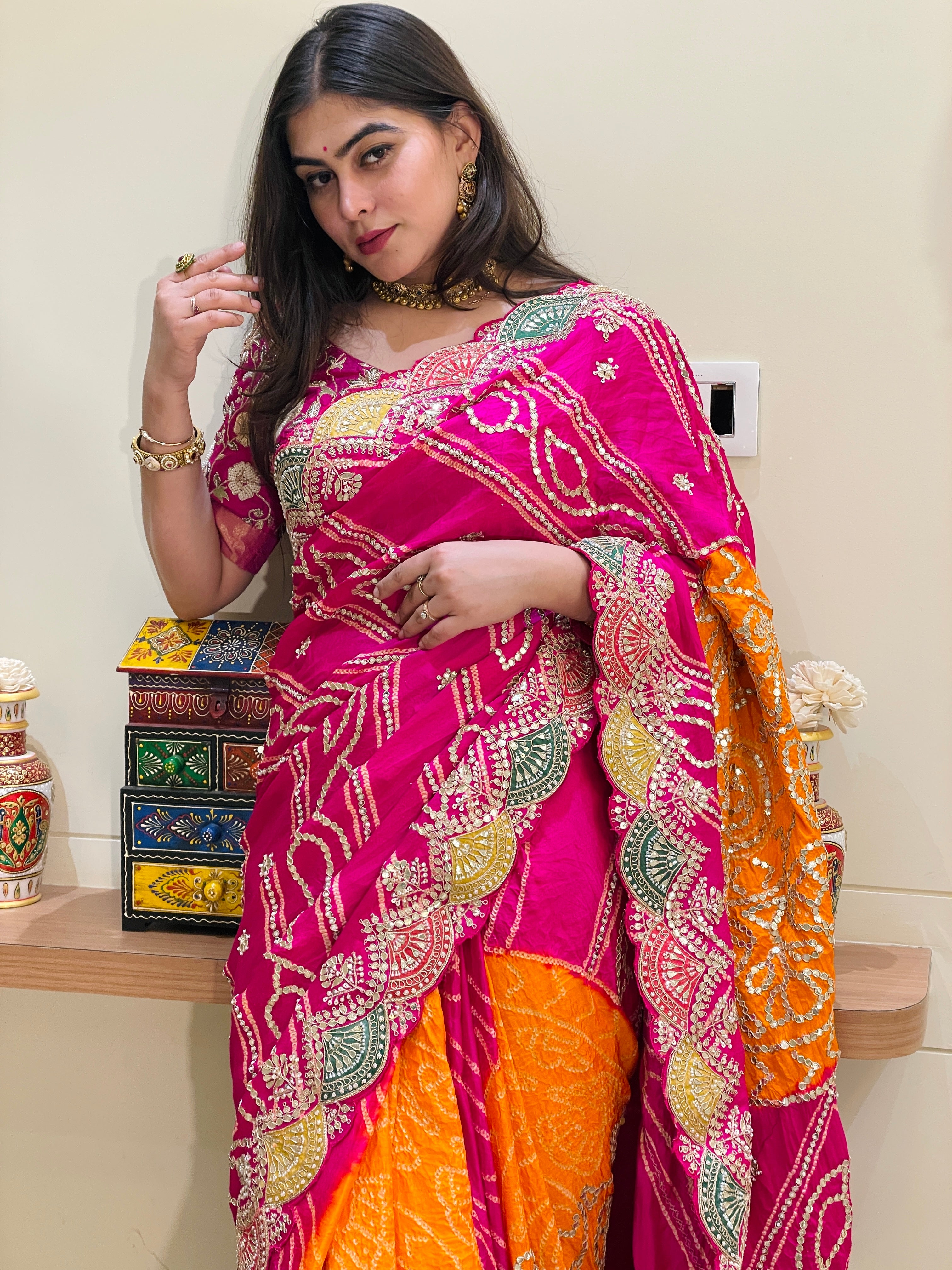 Priyal Rani Orange Gajji Silk Saree