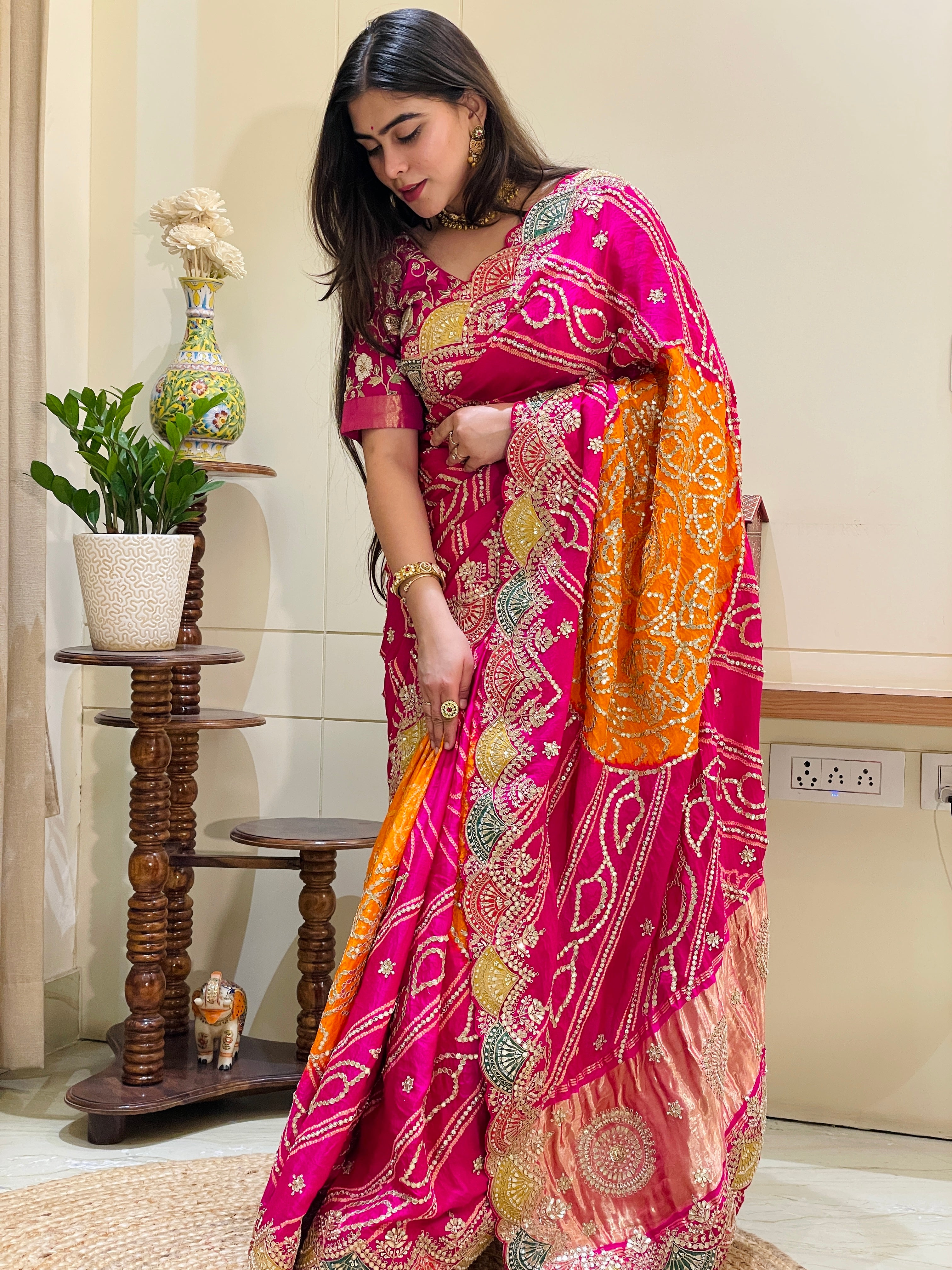 Priyal Rani Orange Gajji Silk Saree