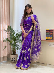 Bhavya Purple Silk Bandhani Saree