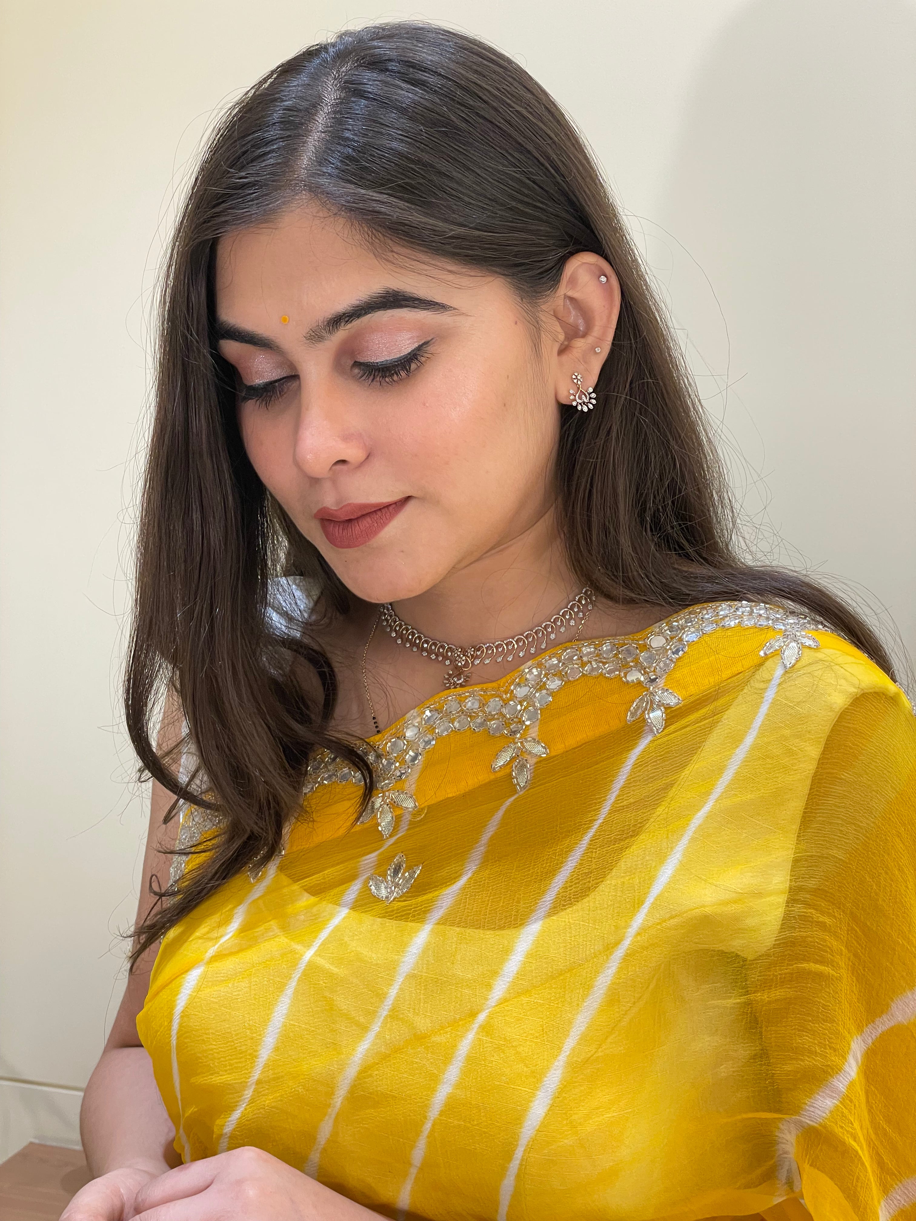 Snaya Yellow Leheriya Saree