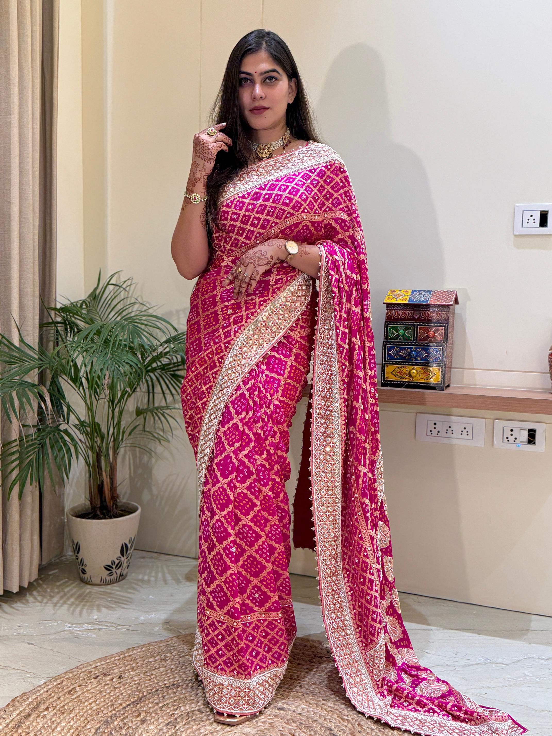 Meenu Pink Bandhani Saree