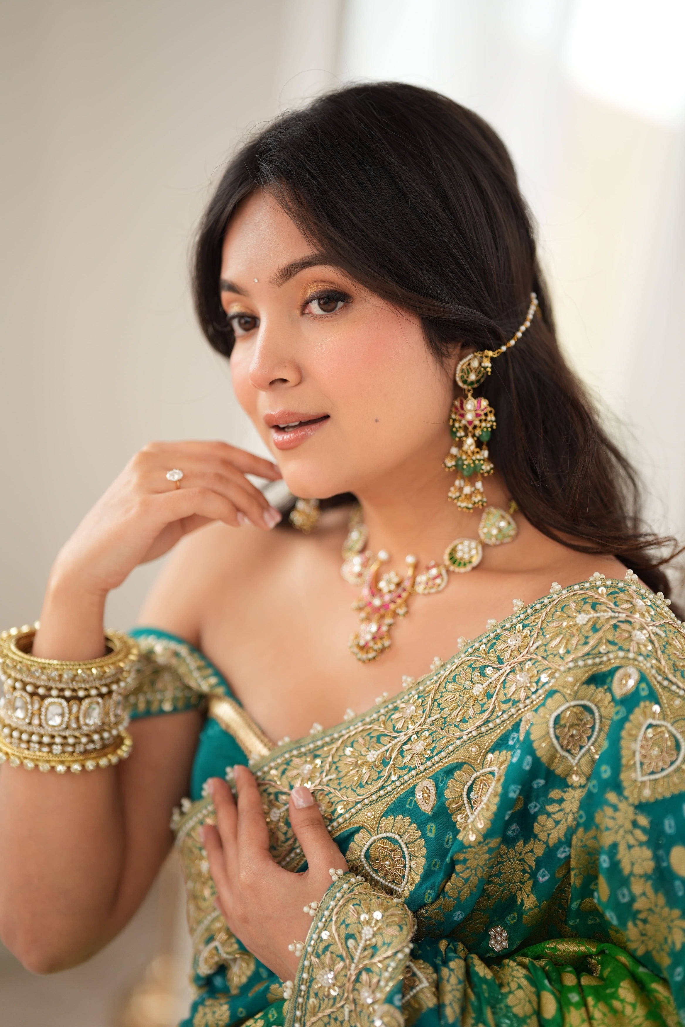 Arti Chauhan Inspired Khadi Georgette Bandhani Saree