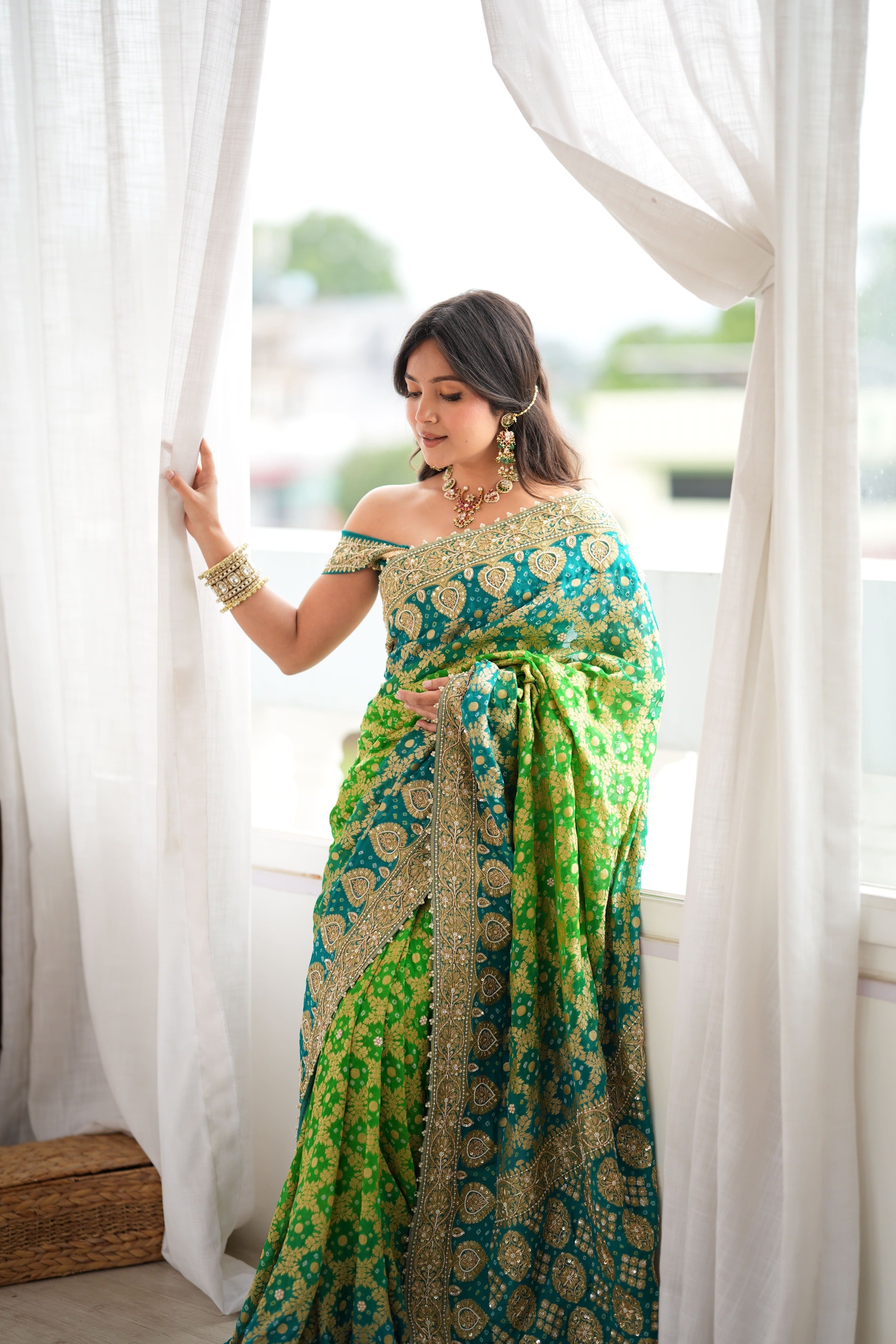 Arti Chauhan Inspired Khadi Georgette Bandhani Saree