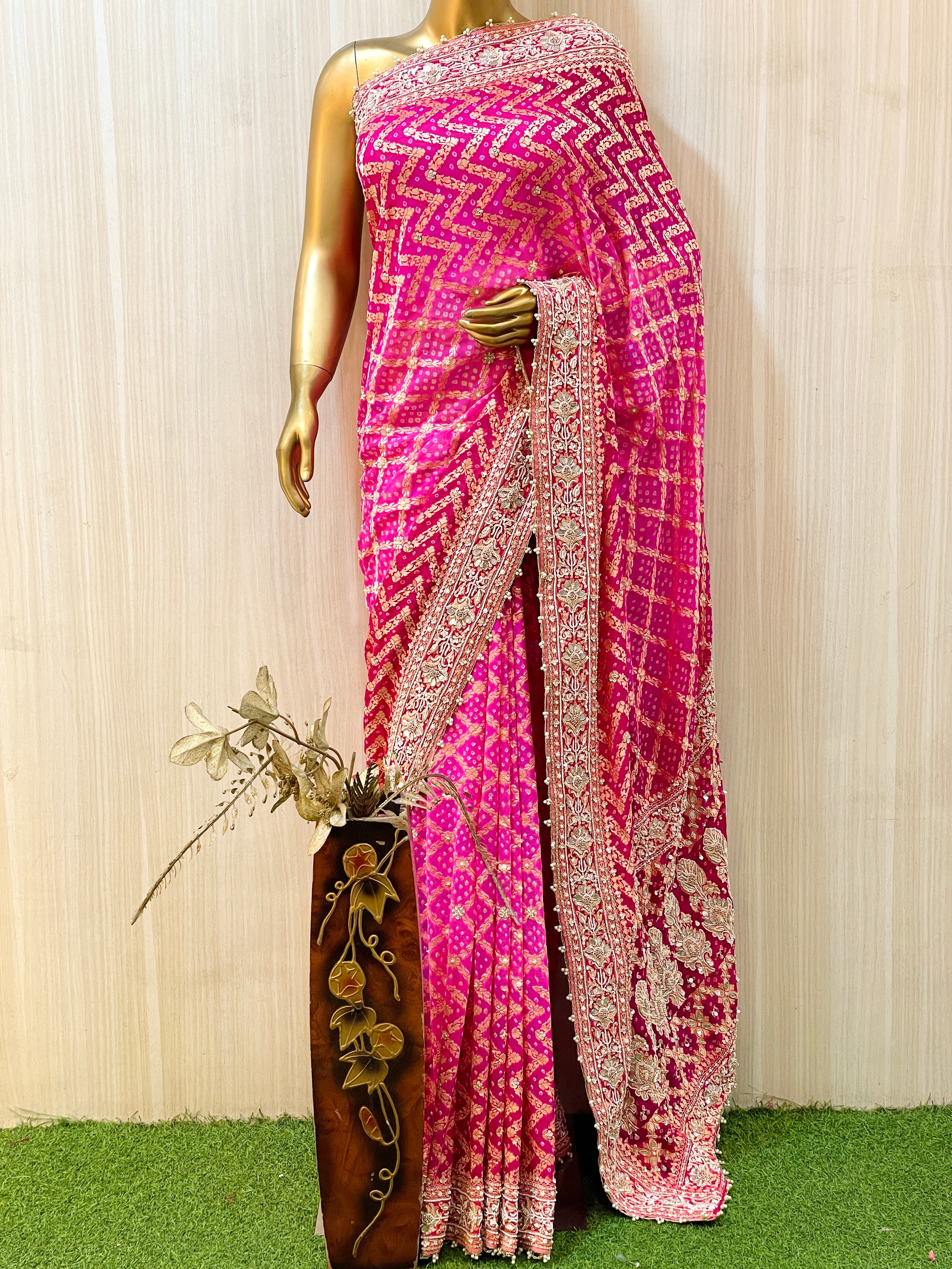 Nisha Khadi Georgette Bandhani Saree