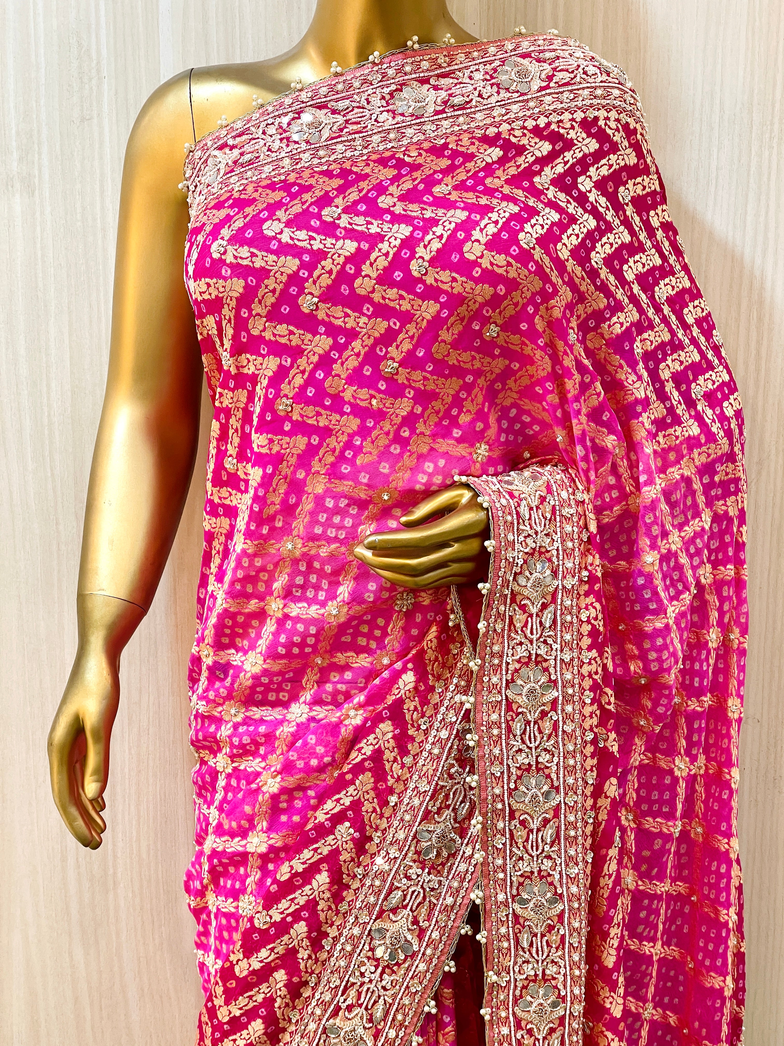 Nisha Khadi Georgette Bandhani Saree