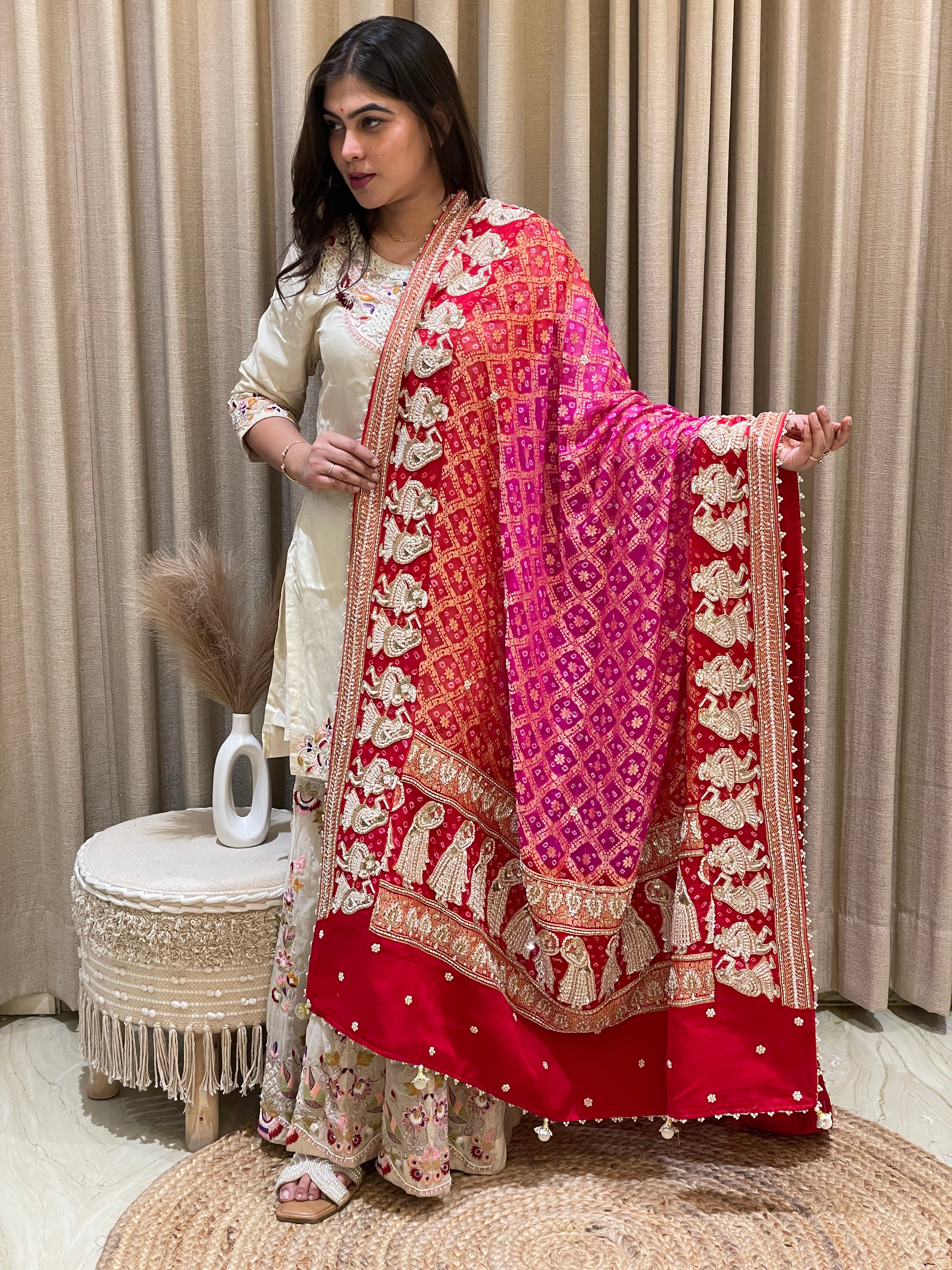 Shahi Meenakari Zardozi Khadi Georgette Dupatta