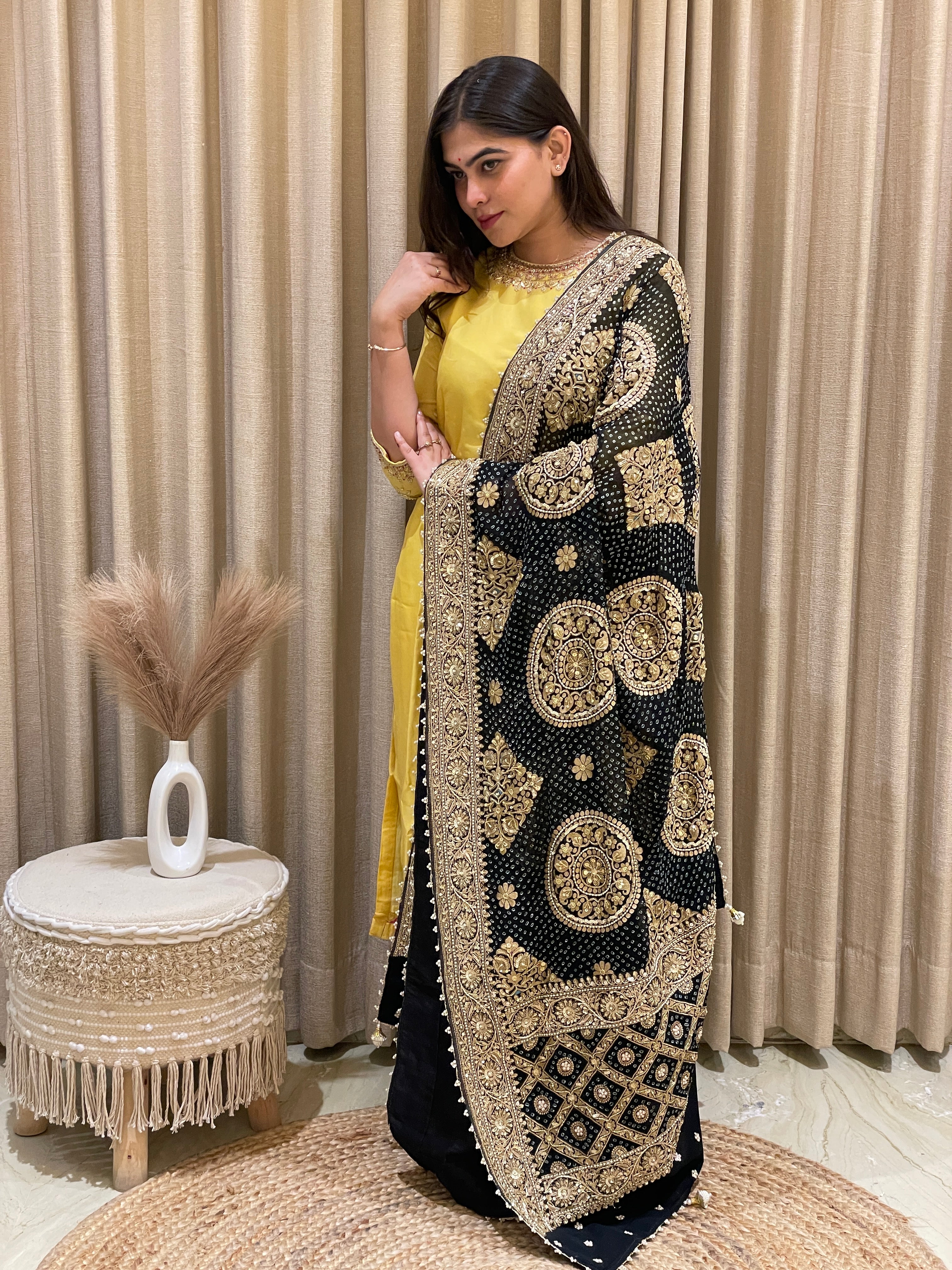 Noor Shahi Black Zardozi Khadi Georgette Dupatta