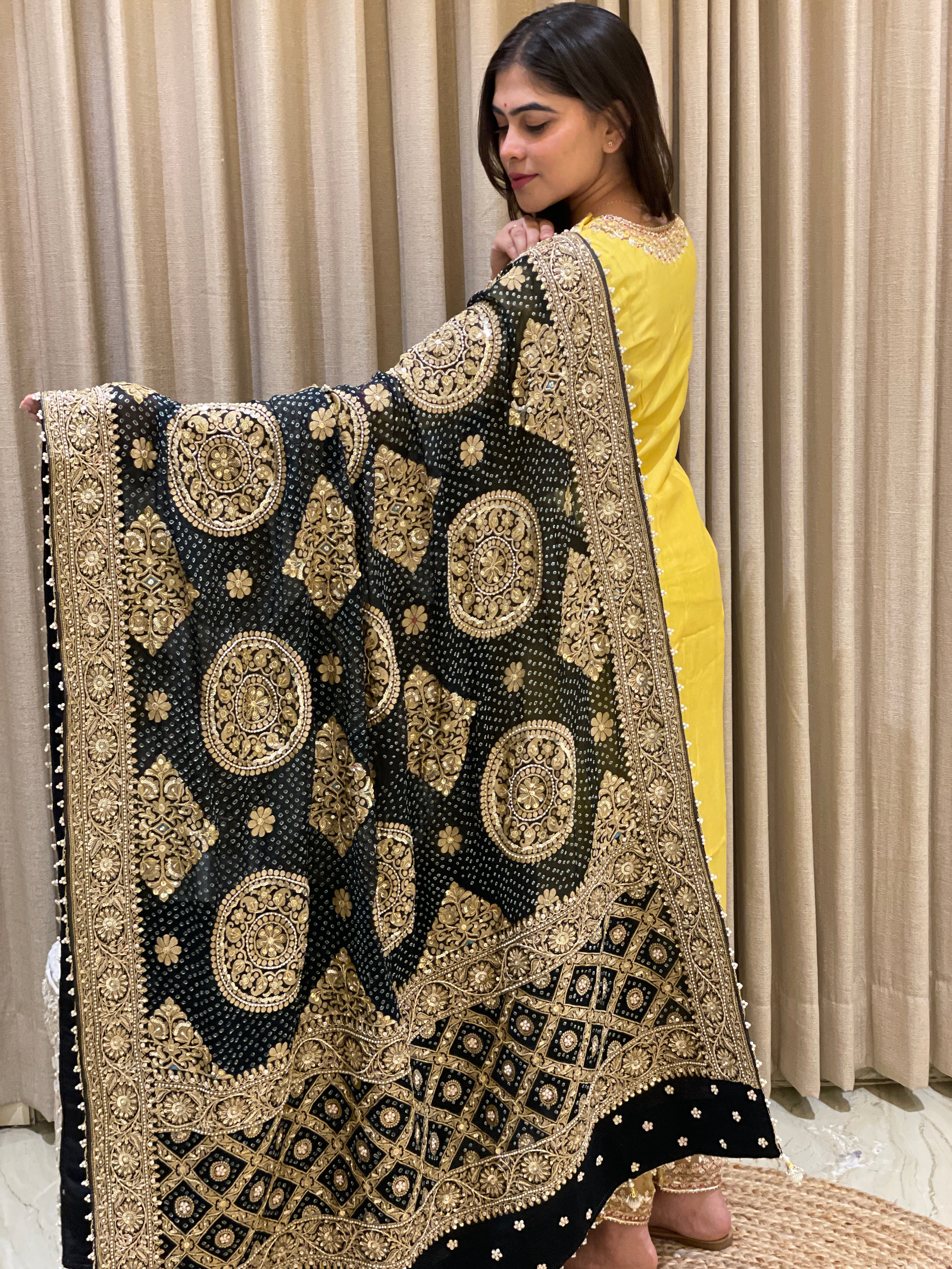 Noor Shahi Black Zardozi Khadi Georgette Dupatta