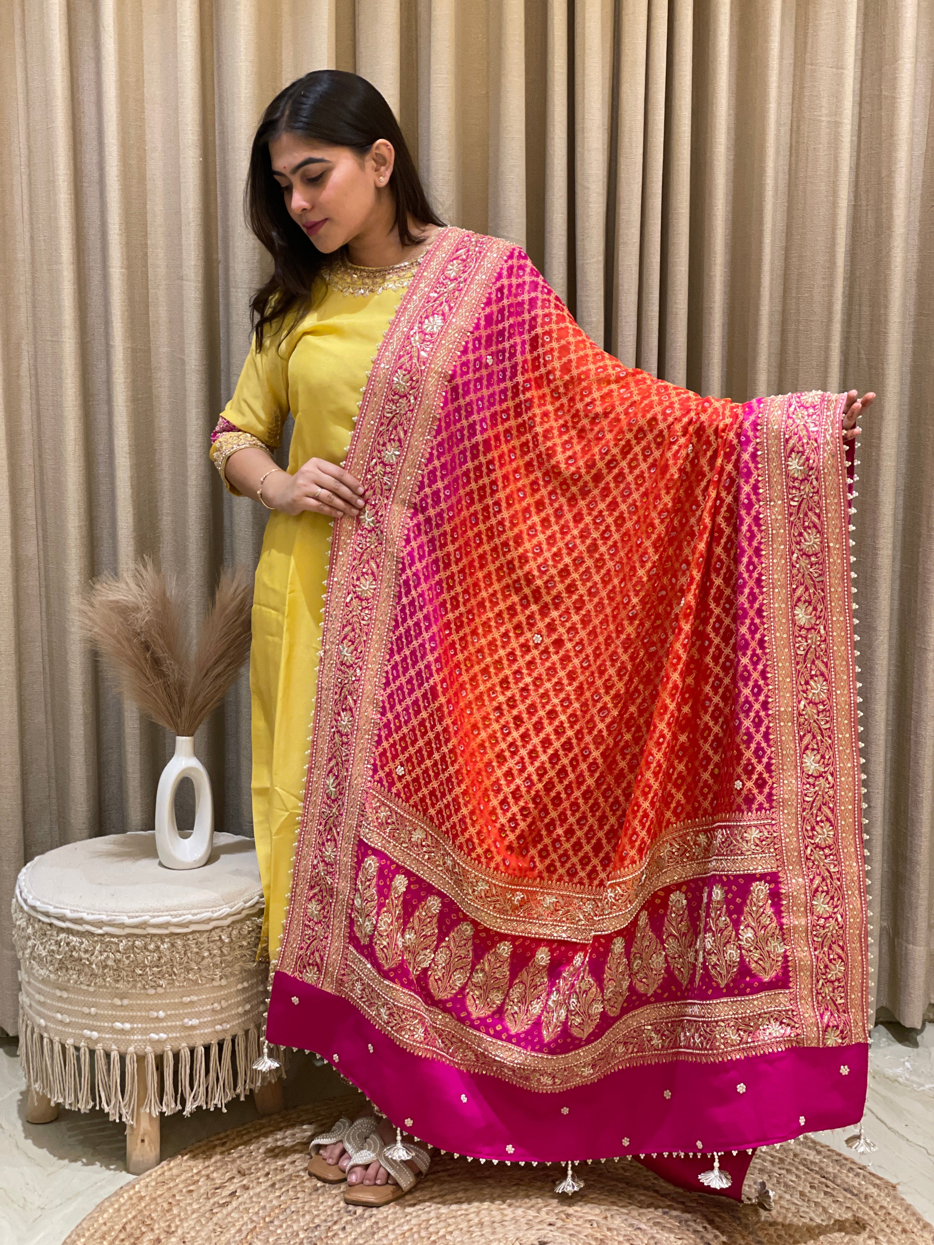 Gulbahar Shahi Bandhej Zardozi Dupatta