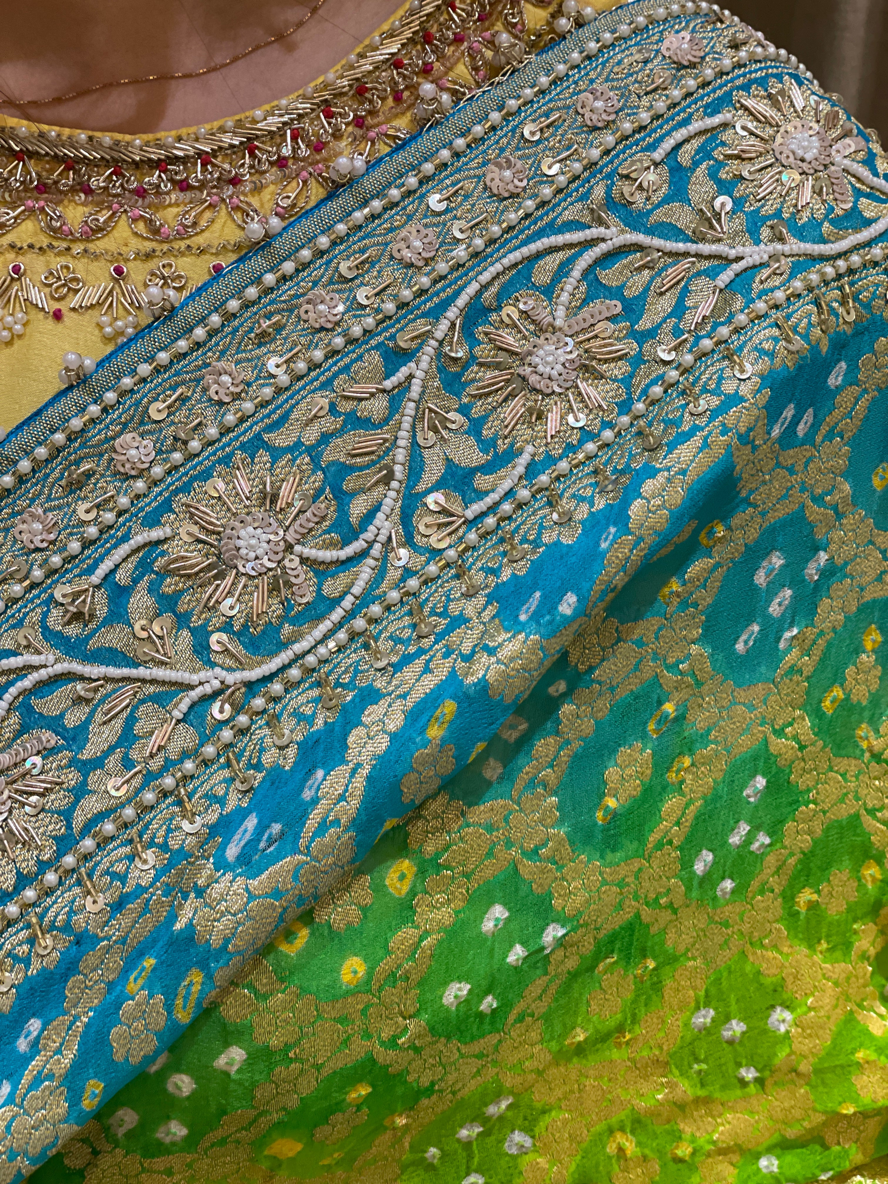 Nikku Emerald Green & Royal Blue Meenakari Zardozi Dupatta