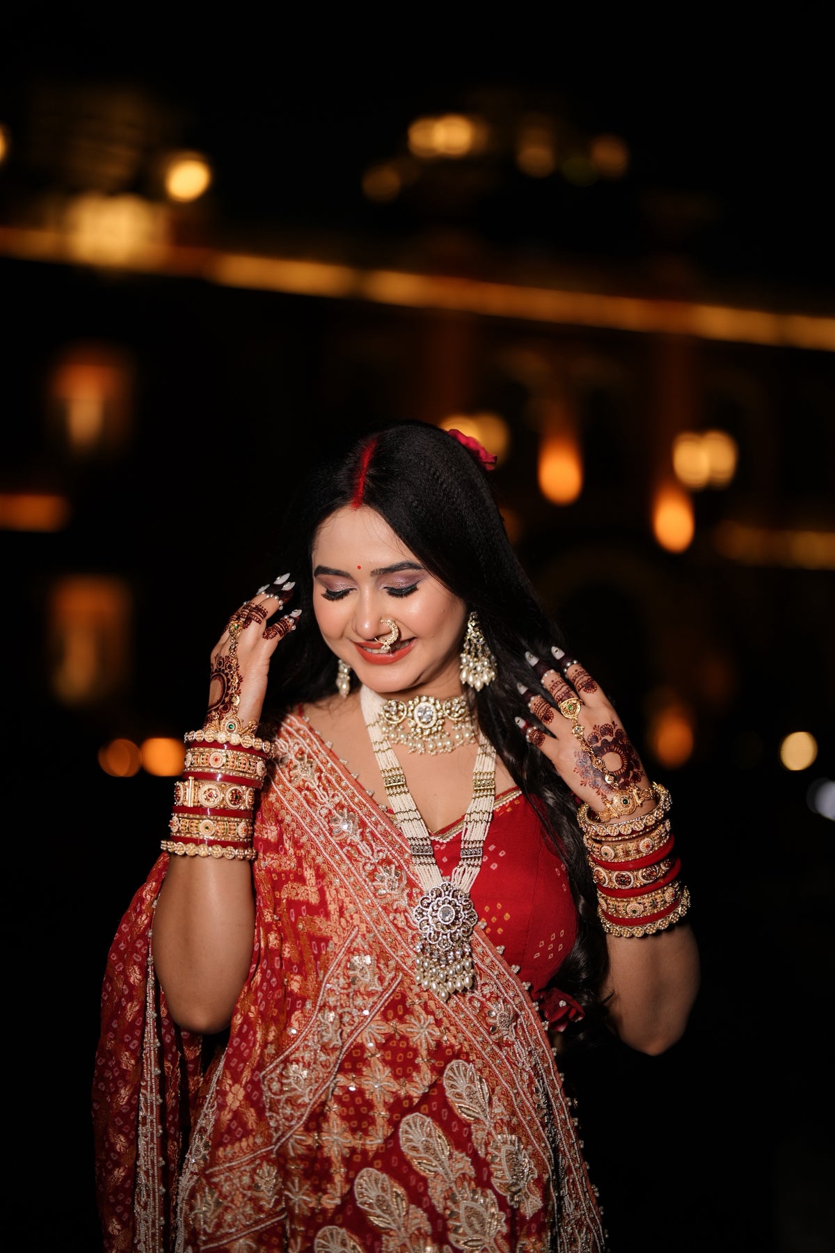 Divya Upadhyay Inspired Red Bandhani Khadi Georgette Saree