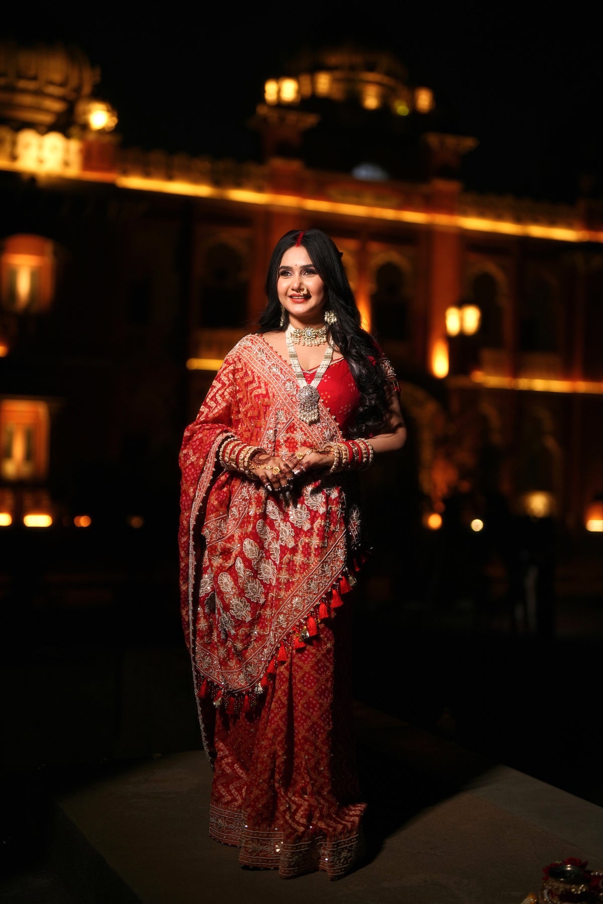 Divya Upadhyay Inspired Red Bandhani Khadi Georgette Saree