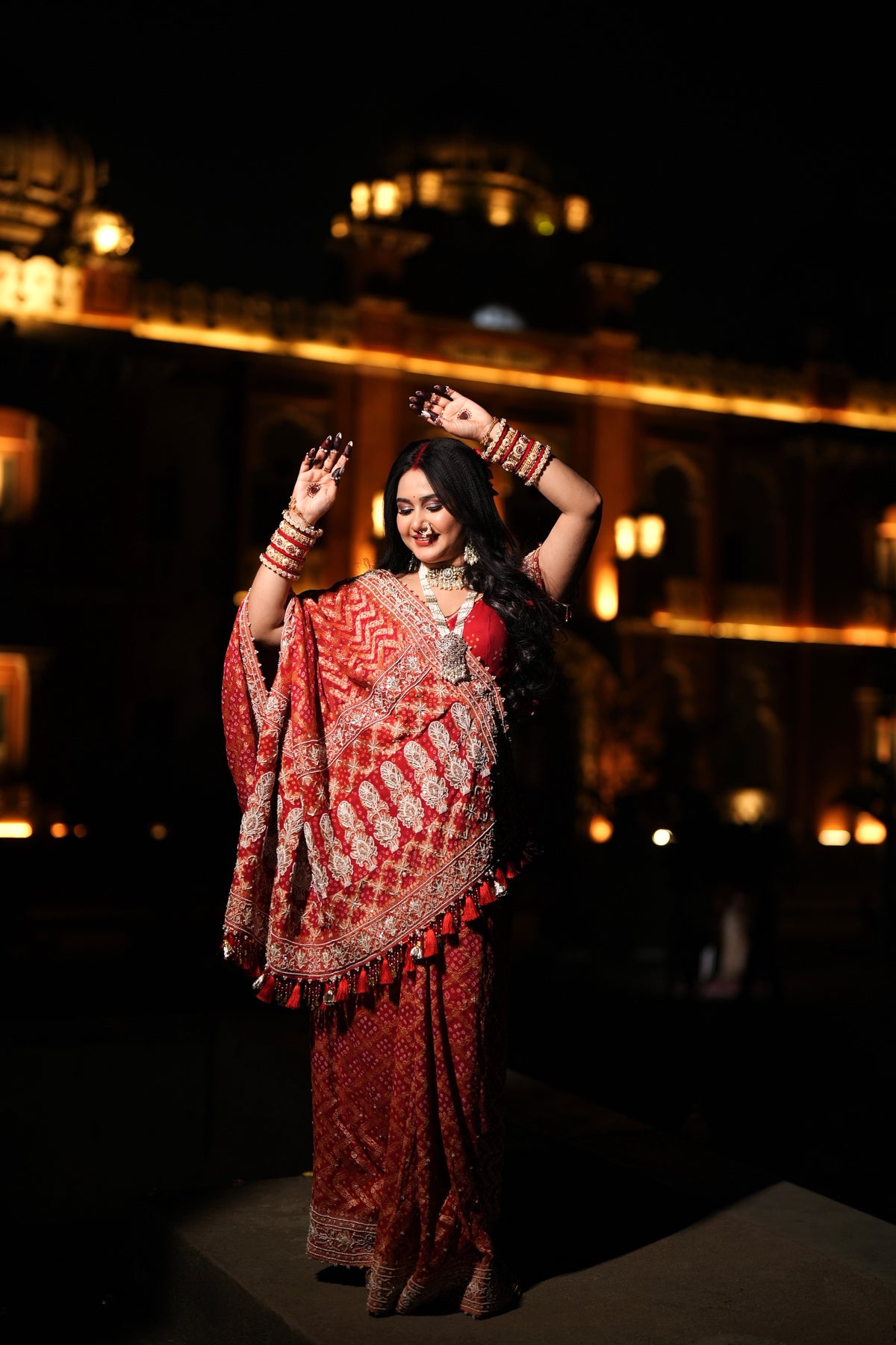 Divya Upadhyay Inspired Red Bandhani Khadi Georgette Saree