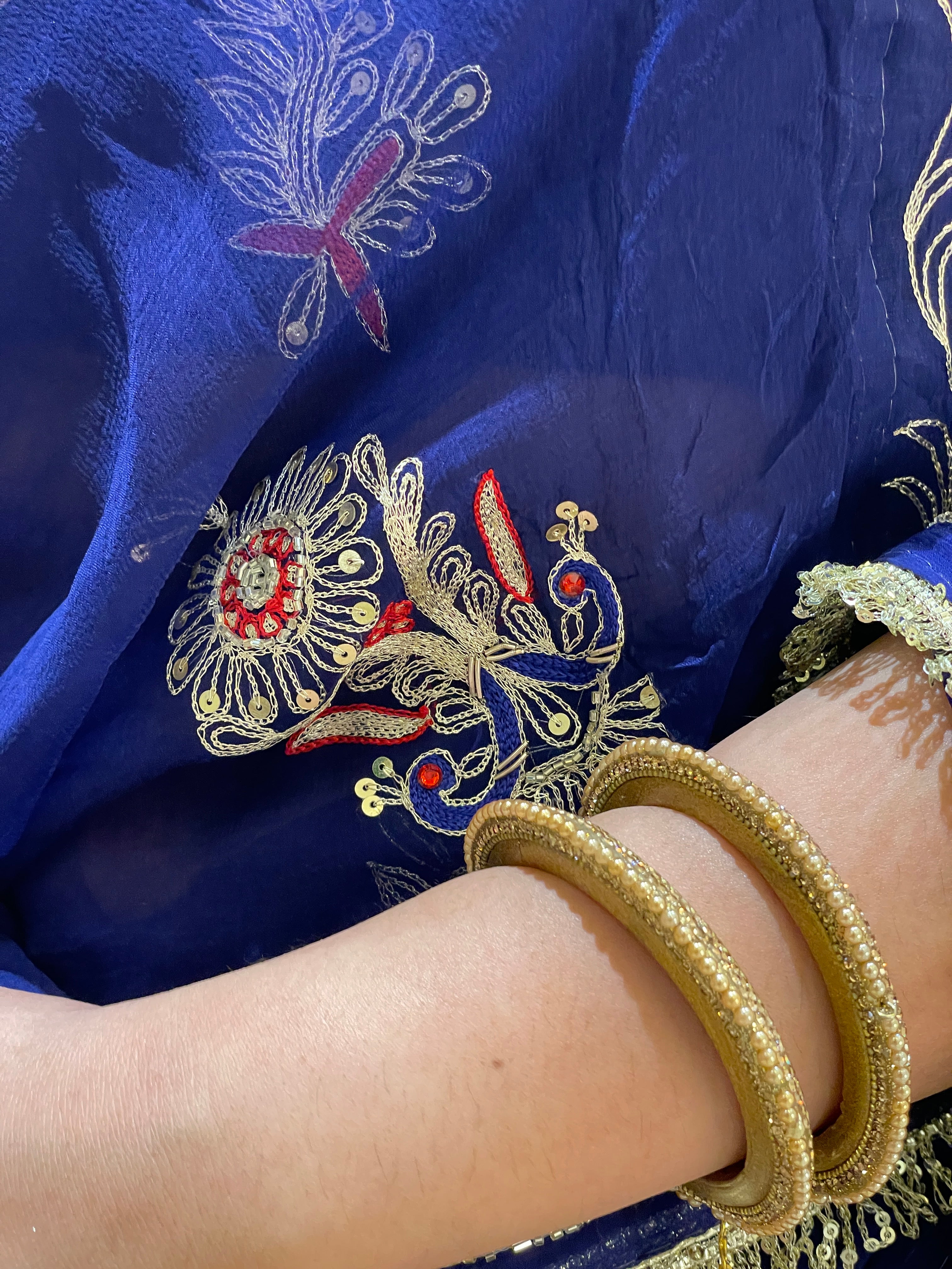 Avantika Blue Aari Tari Chiffon Saree