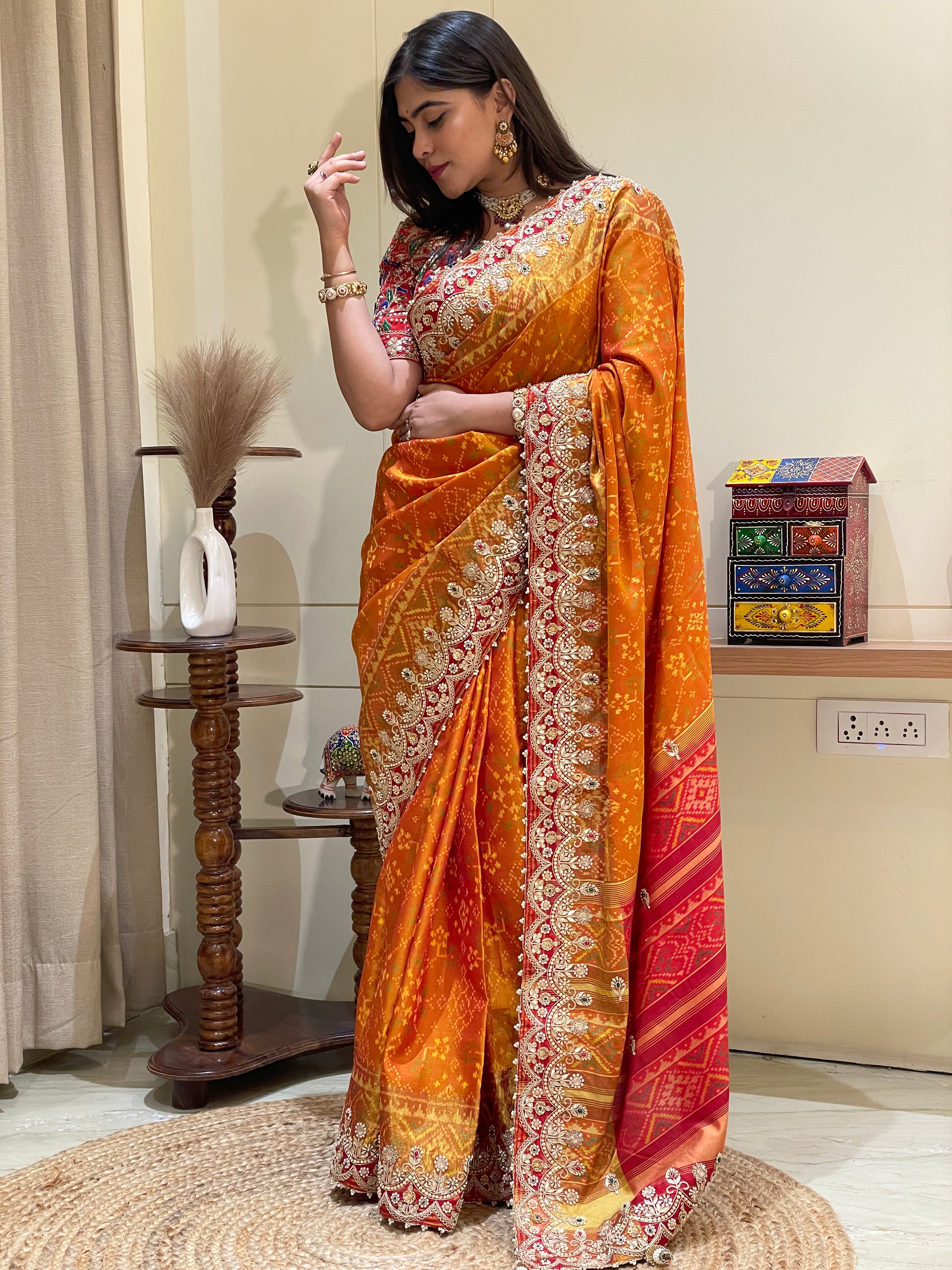 Viyana Orange Patola Silk Saree