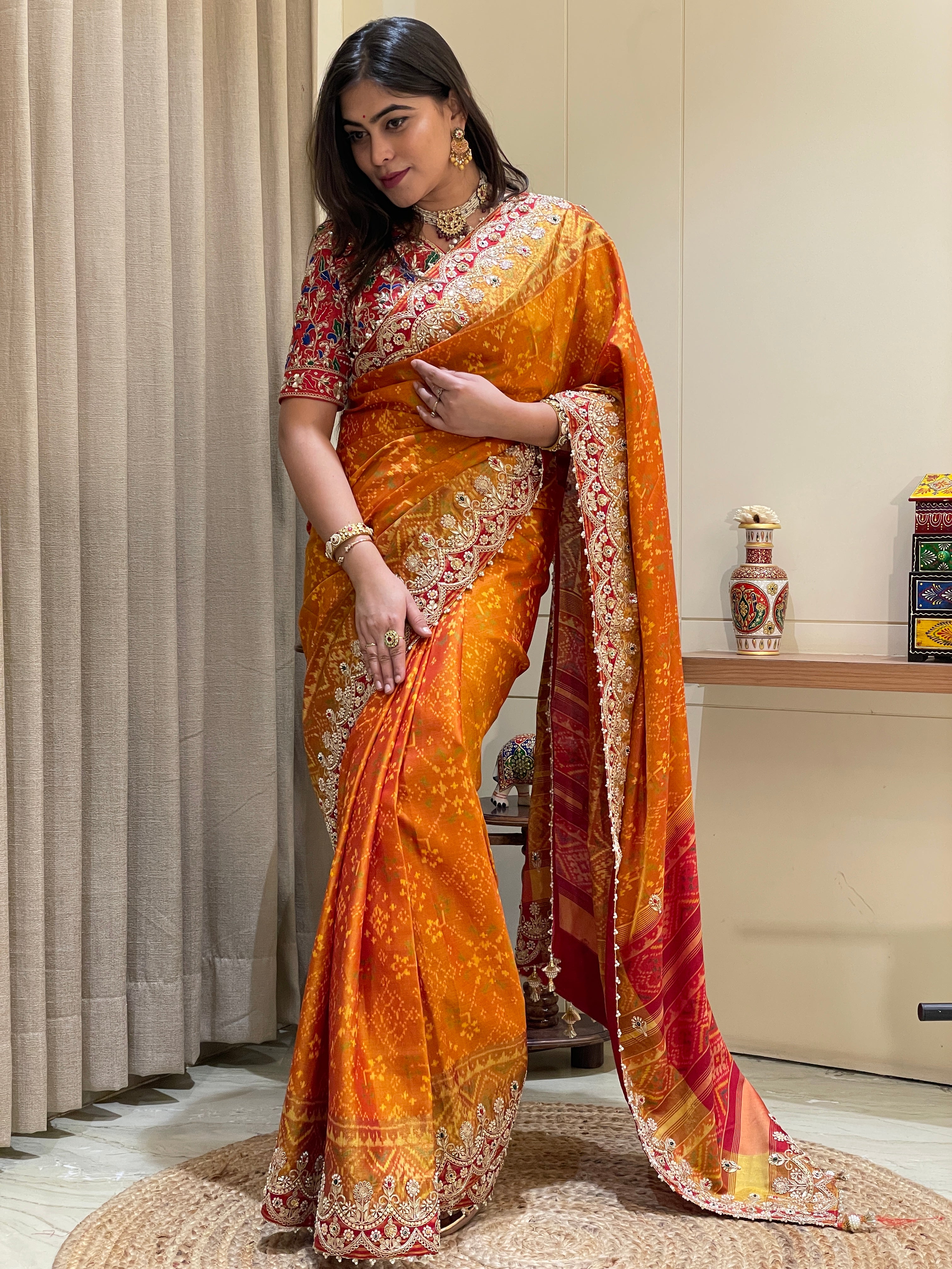 Viyana Orange Patola Silk Saree