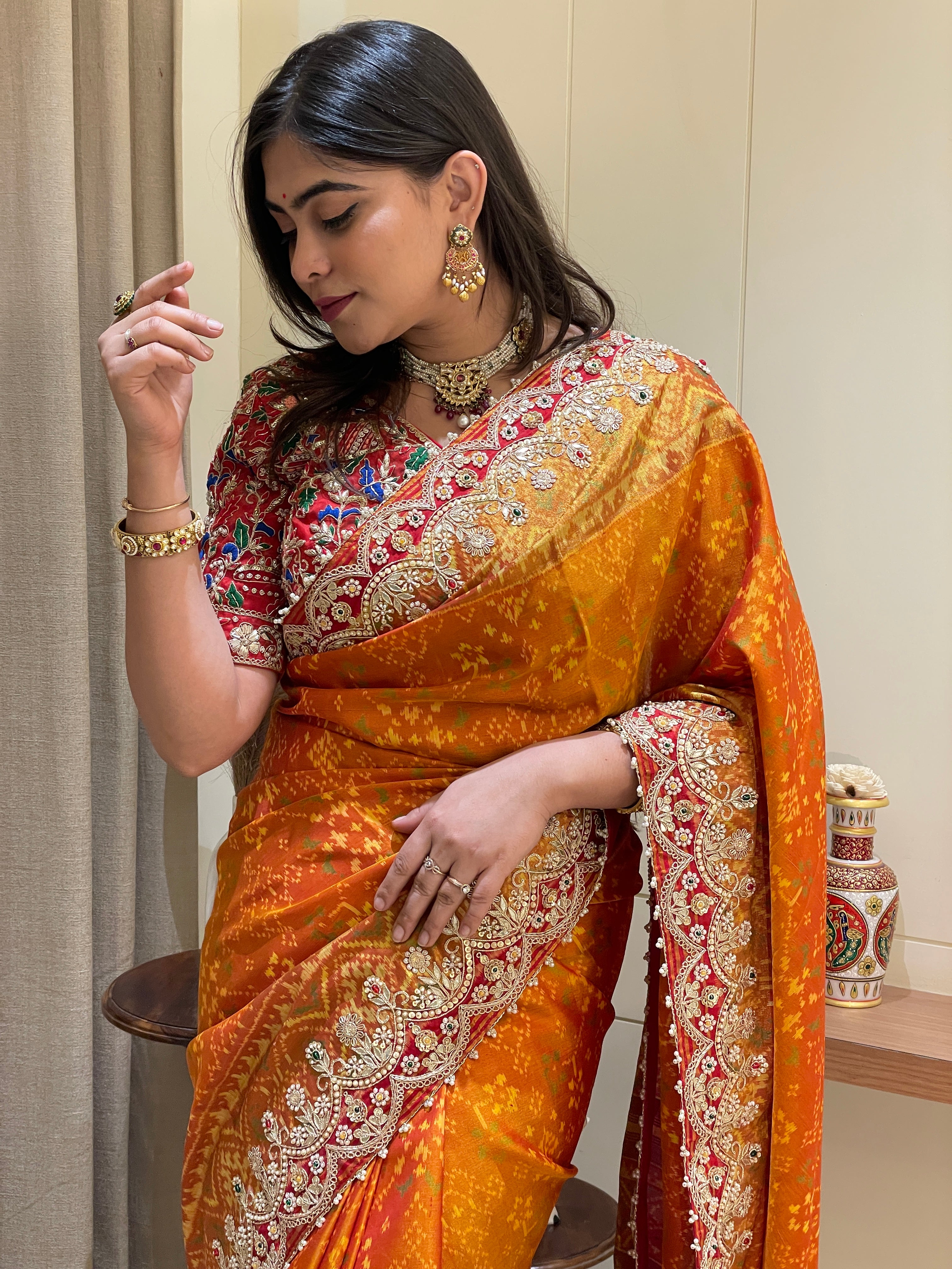 Viyana Orange Patola Silk Saree