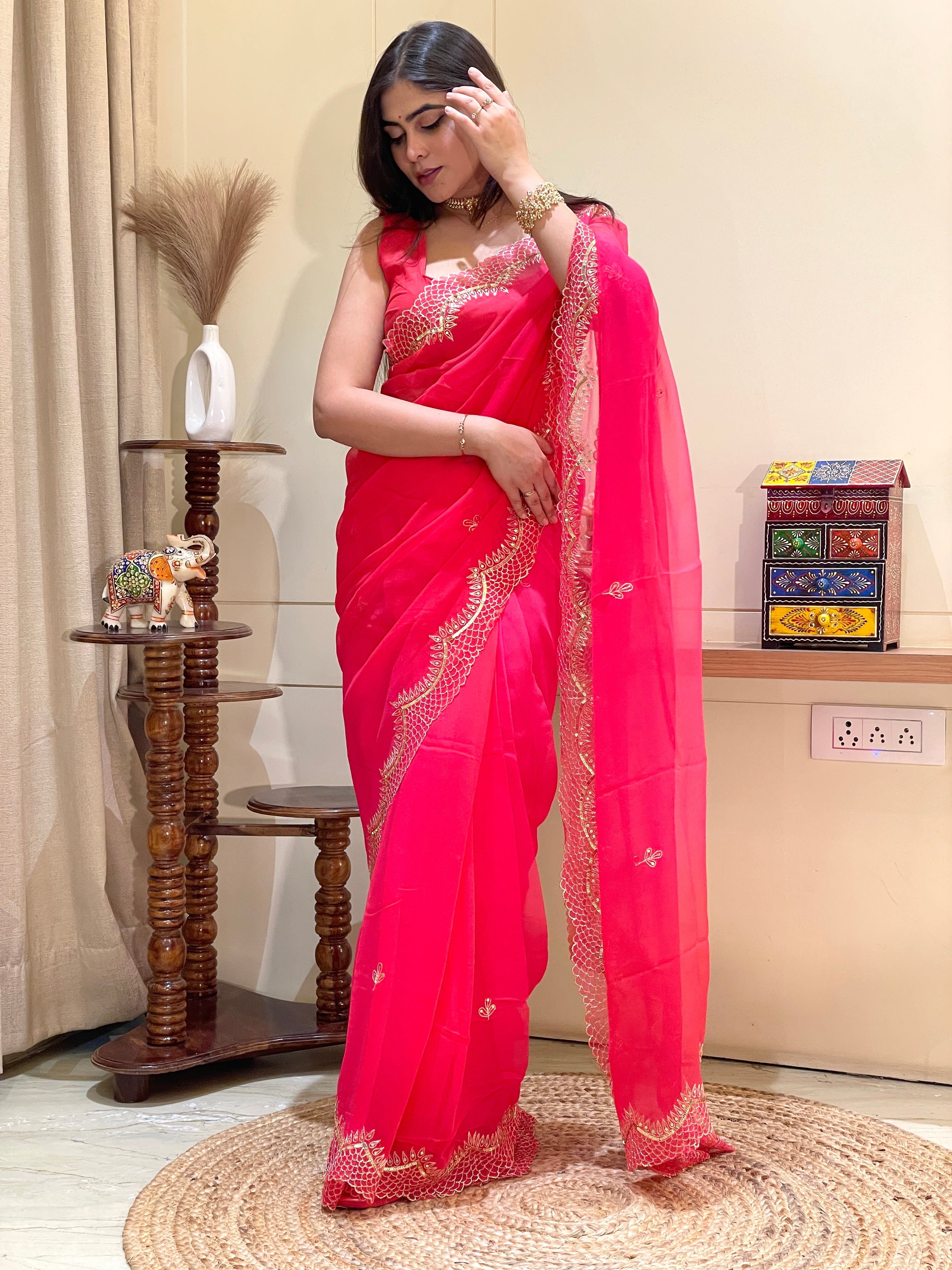 Naitri Pink Chiffon Saree