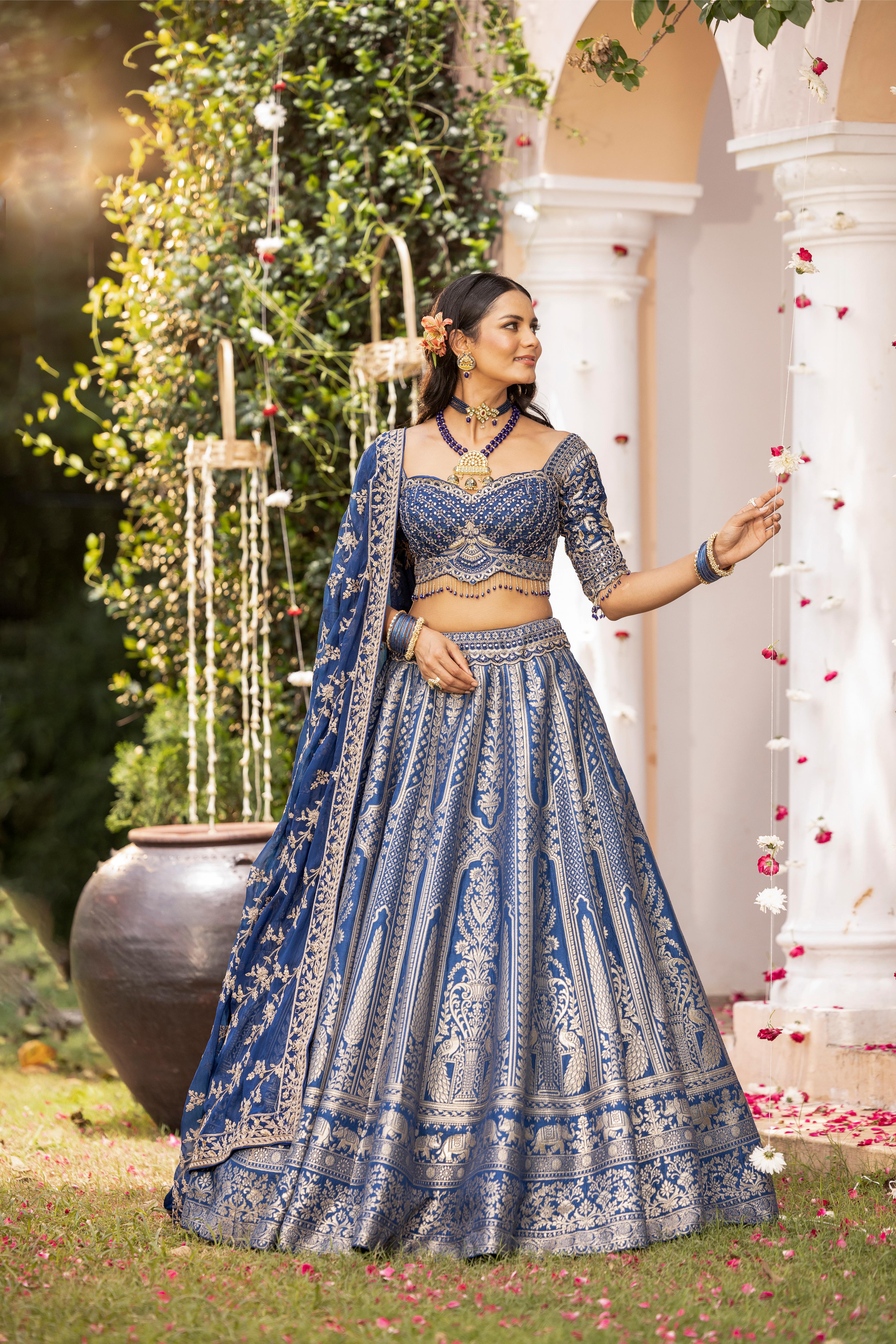 Inaya Noor Blue Banarasi Silk Lehenga