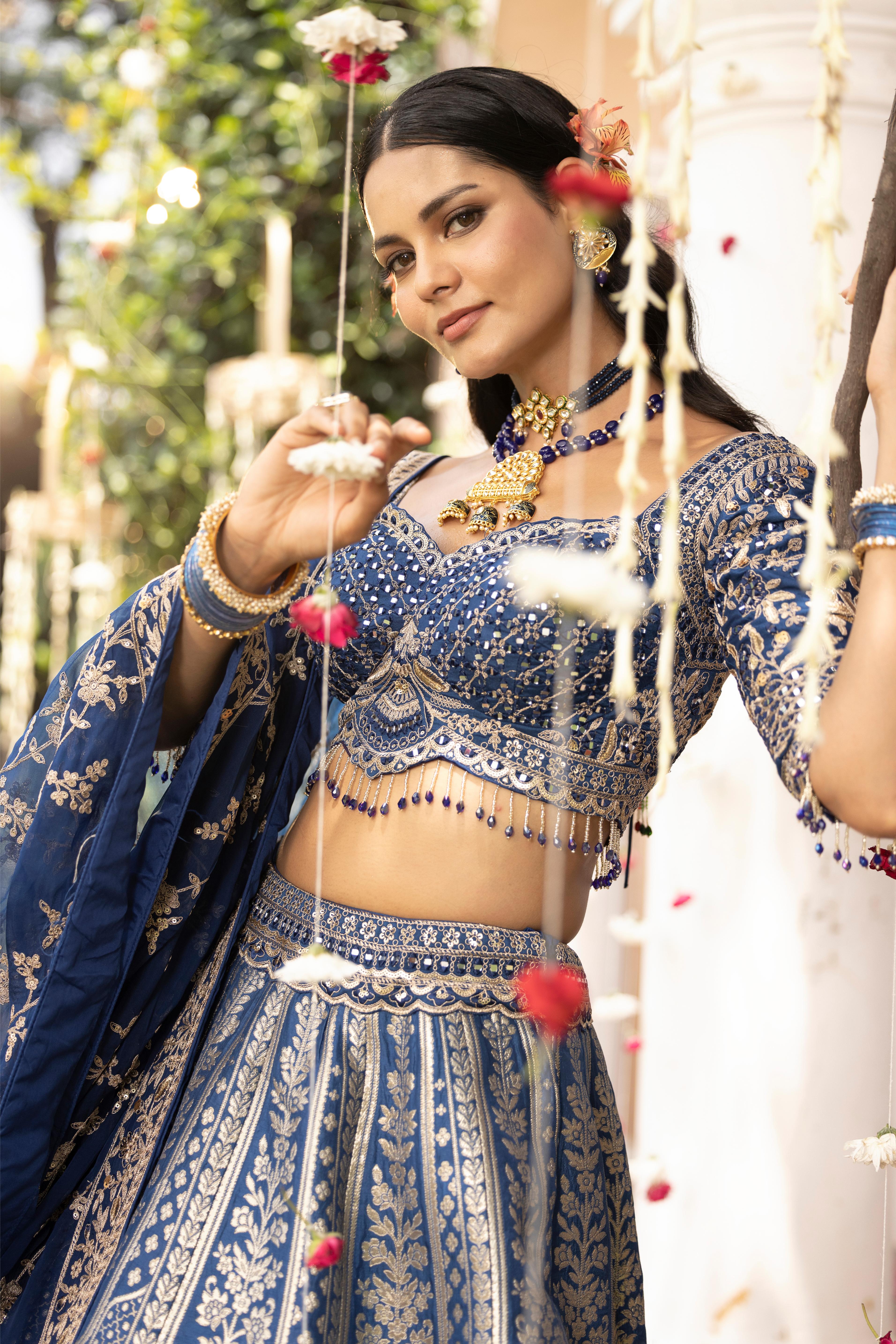 Inaya Noor Blue Banarasi Silk Lehenga