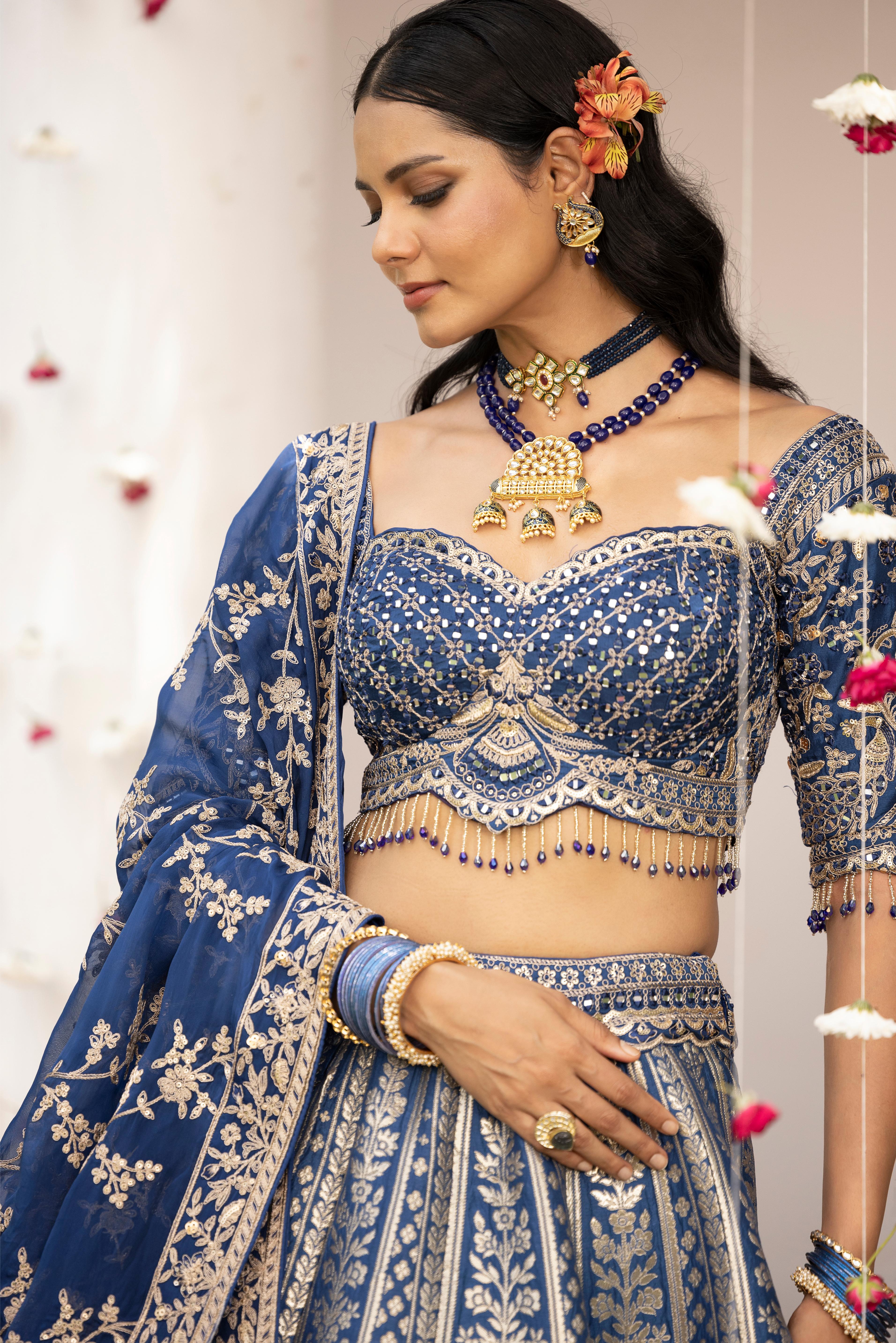 Inaya Noor Blue Banarasi Silk Lehenga