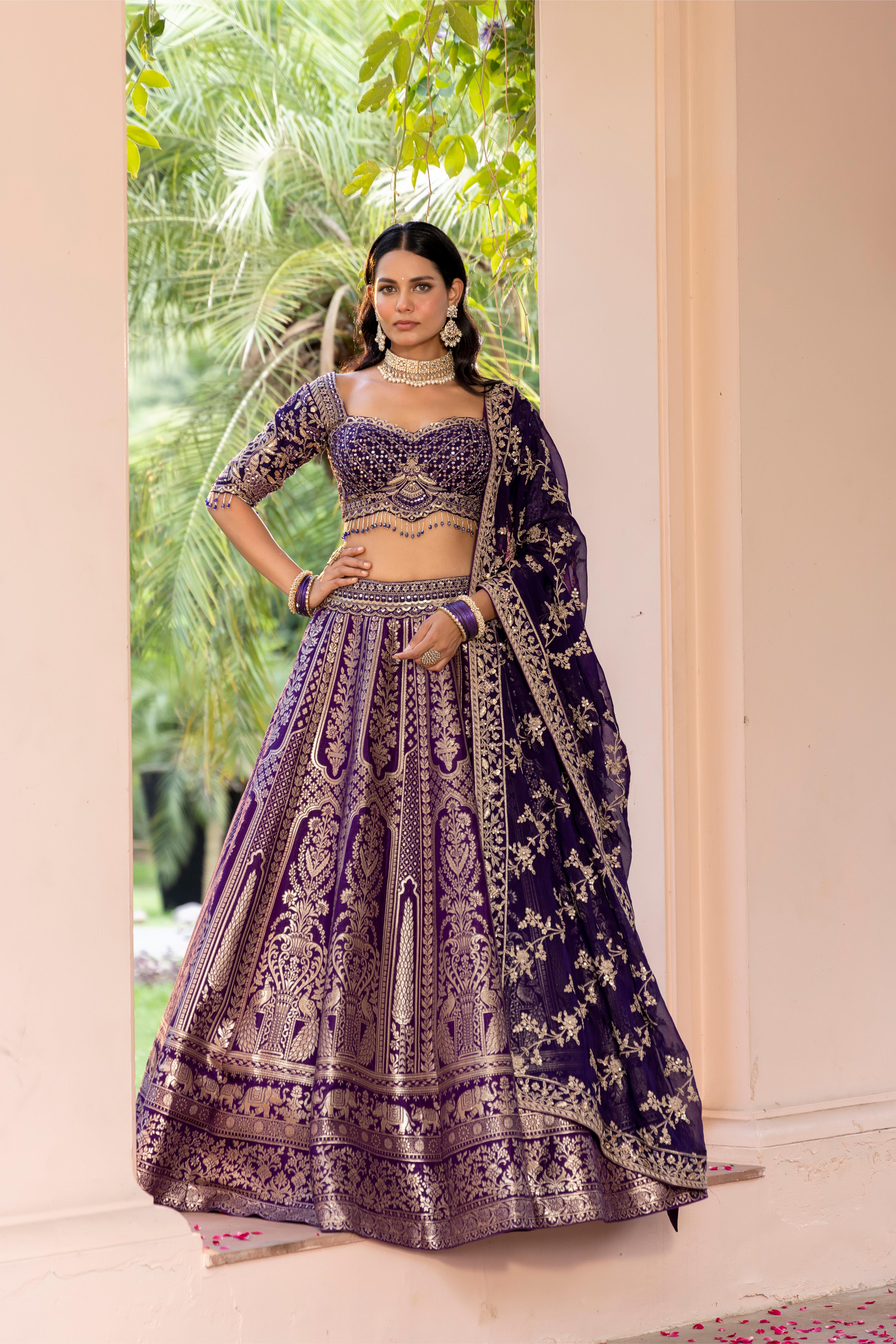 Vamika Deep Purple Banarasi Silk Lehenga