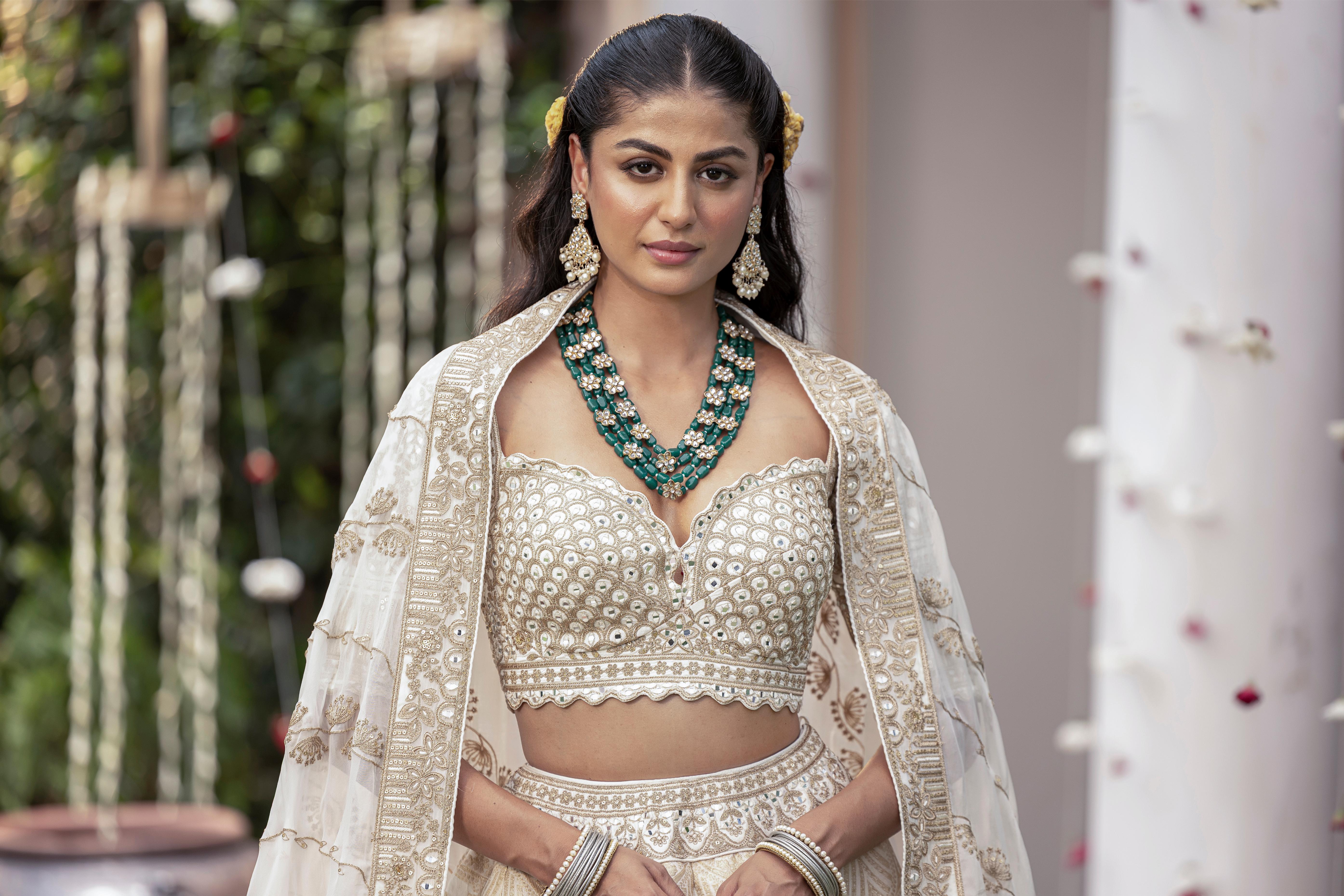 Meher Cream White Banarasi Silk Lehenga