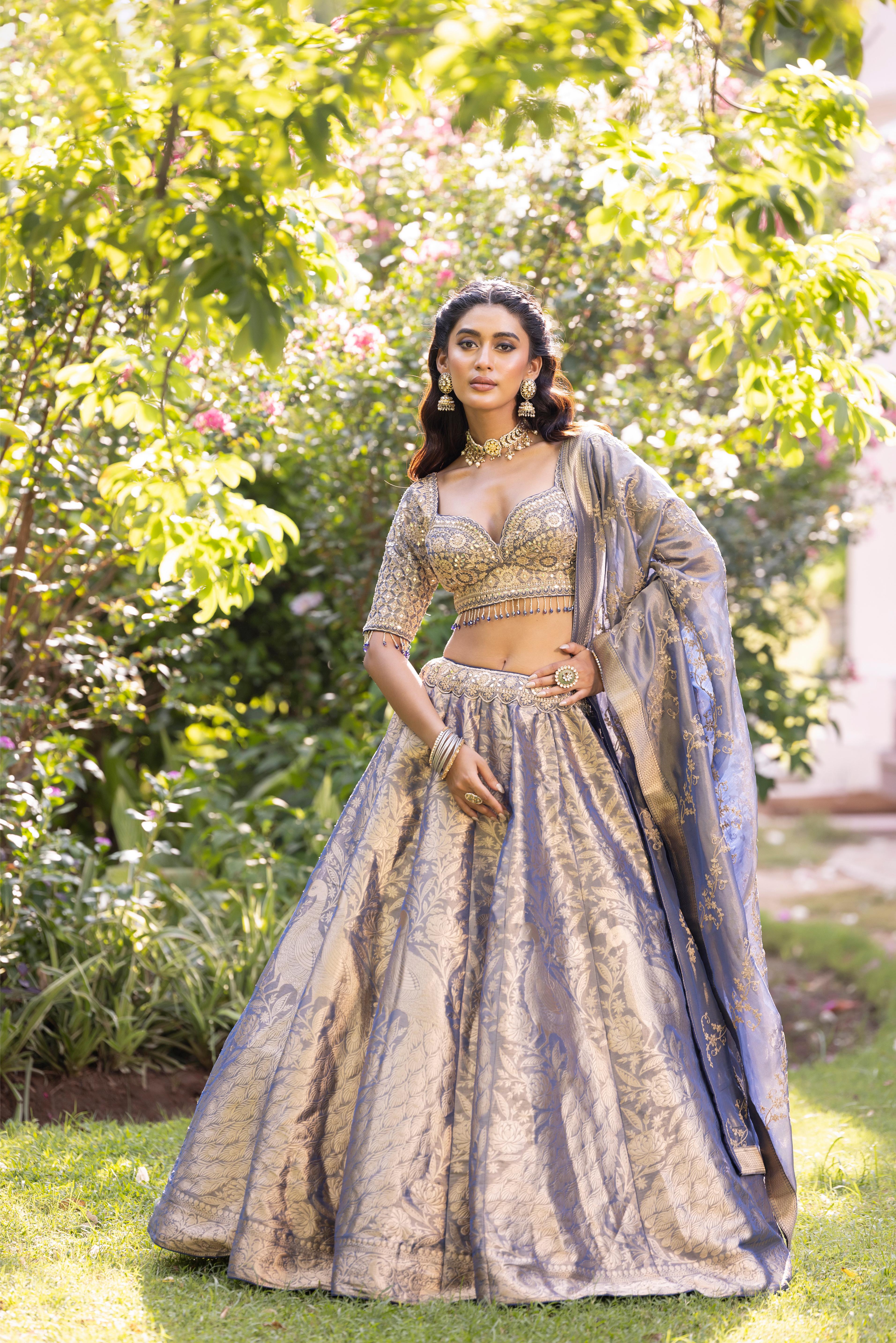 Moraya Purple Banarasi Silk Lehenga